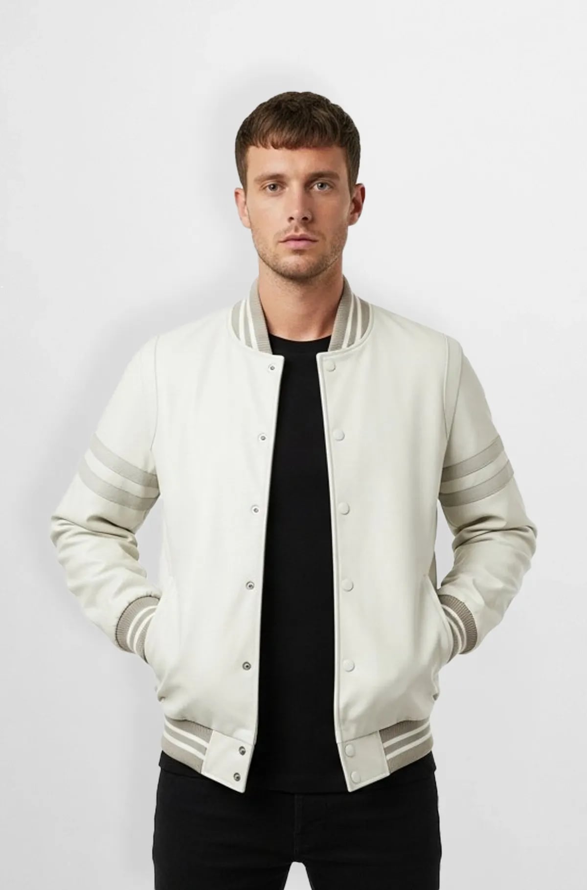 Luxe Ivory Varsity Leather Jacket Luxe Ivory Varsity Leather Jacket