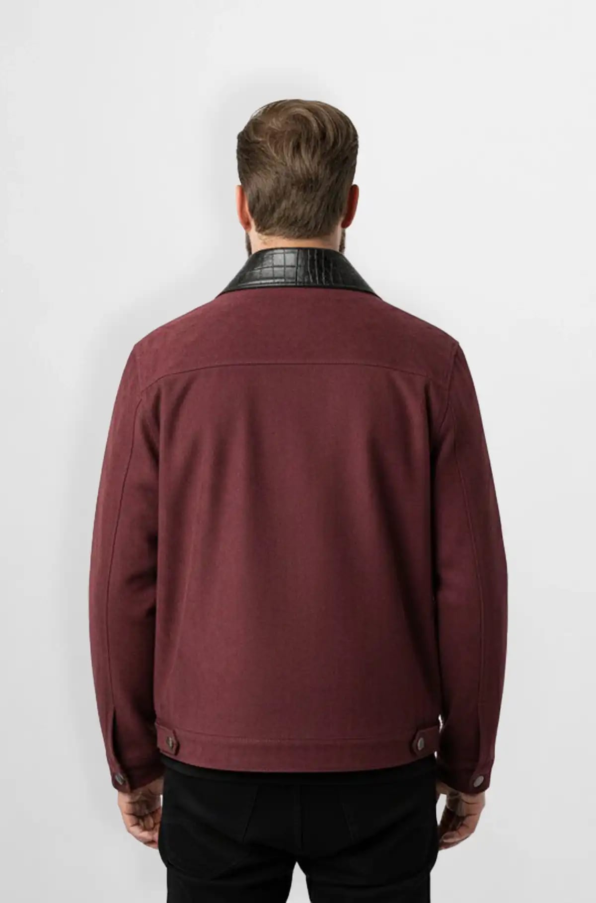 Maroon Crocodile Suede Leather Trucker Jacket Maroon Crocodile Suede Leather Trucker Jacket