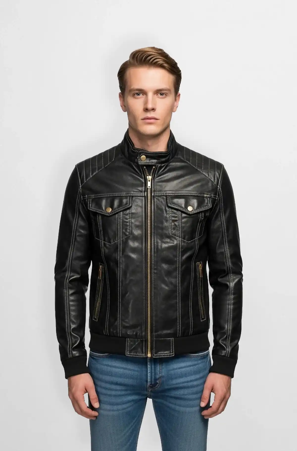 Matte Black Leather Bomber Jacket Matte Black Leather Bomber Jacket