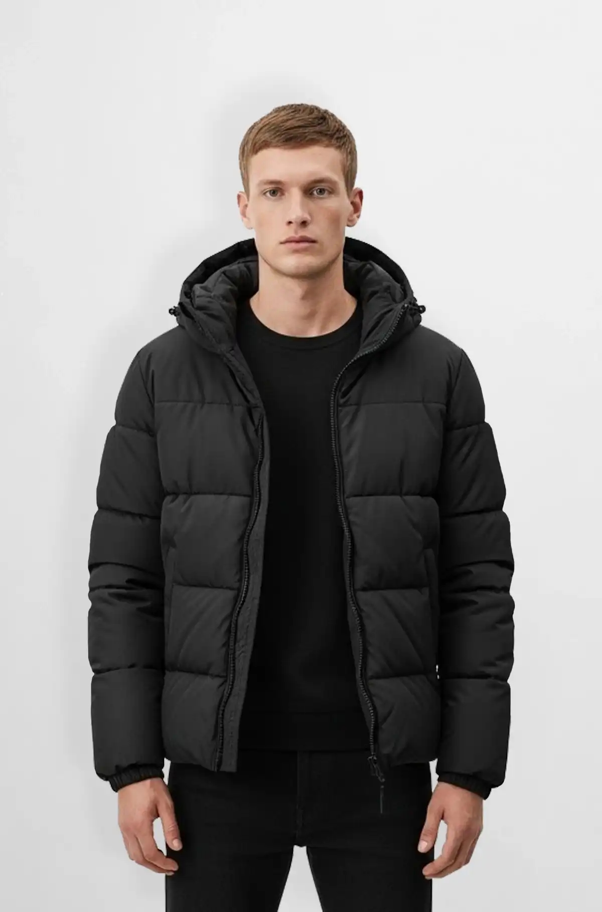 Matte Black Quilted Hooded Puffer Jacket Matte Black Quilted Hooded Puffer Jacket