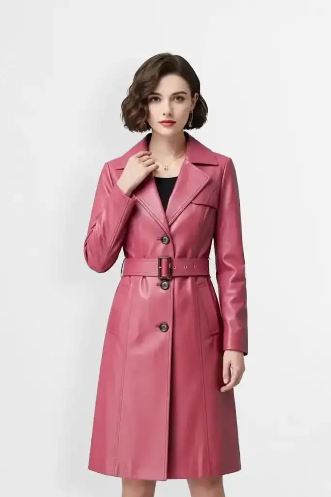 Mauve Pink Leather Trench Coat
