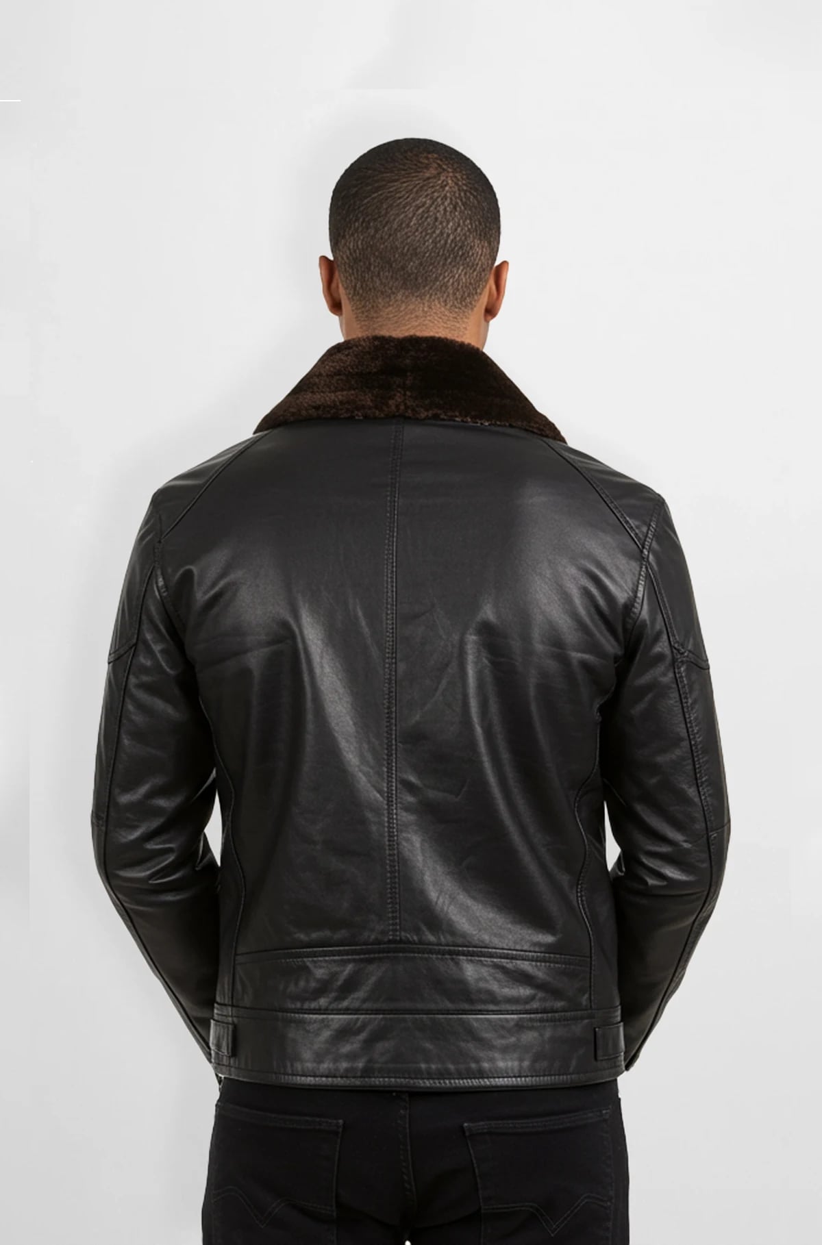 Mens Premium Black Leather Jacket with Brown Fur Collar Mens Premium Black Leather Jacket with Brown Fur Collar