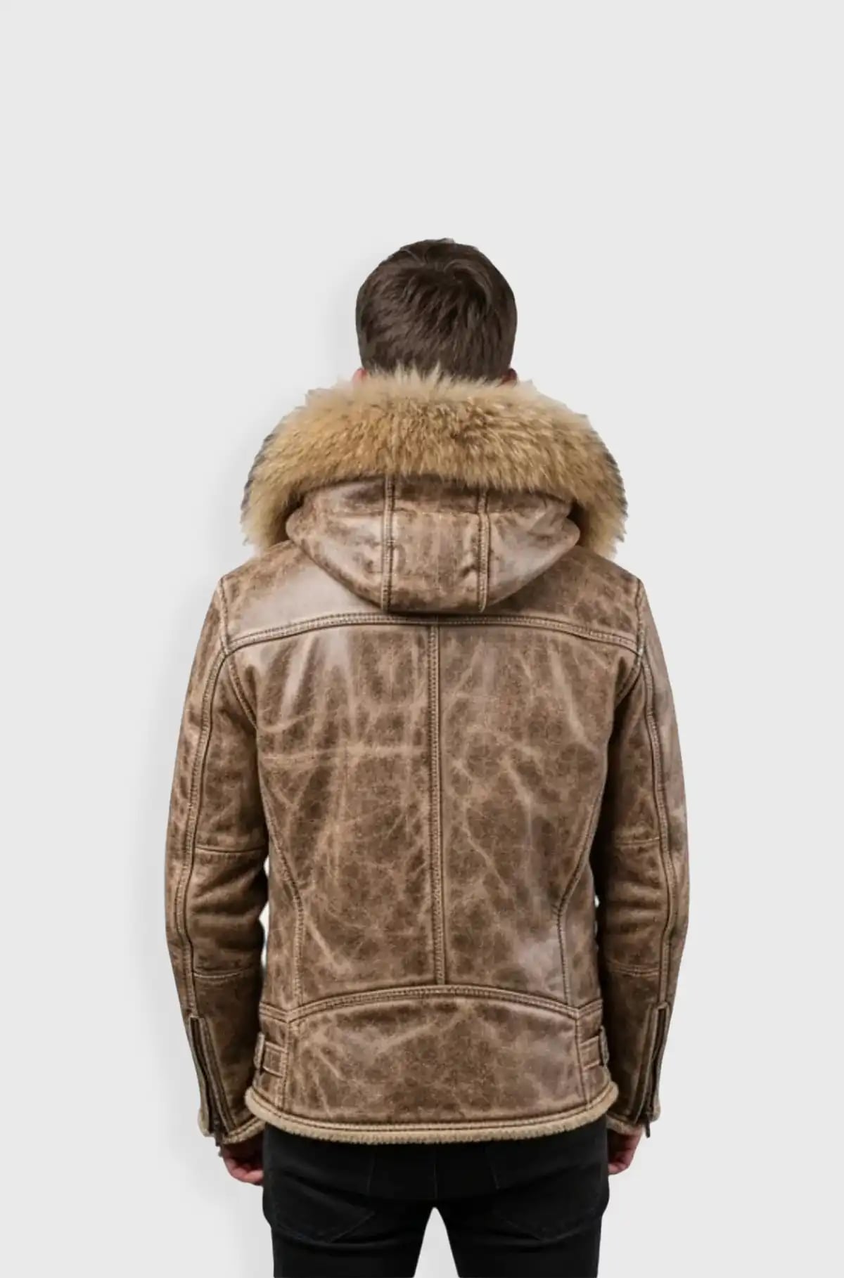 Mens Shearling Leather Aviator Jacket with Fur Hood Mens Shearling Leather Aviator Jacket with Fur Hood