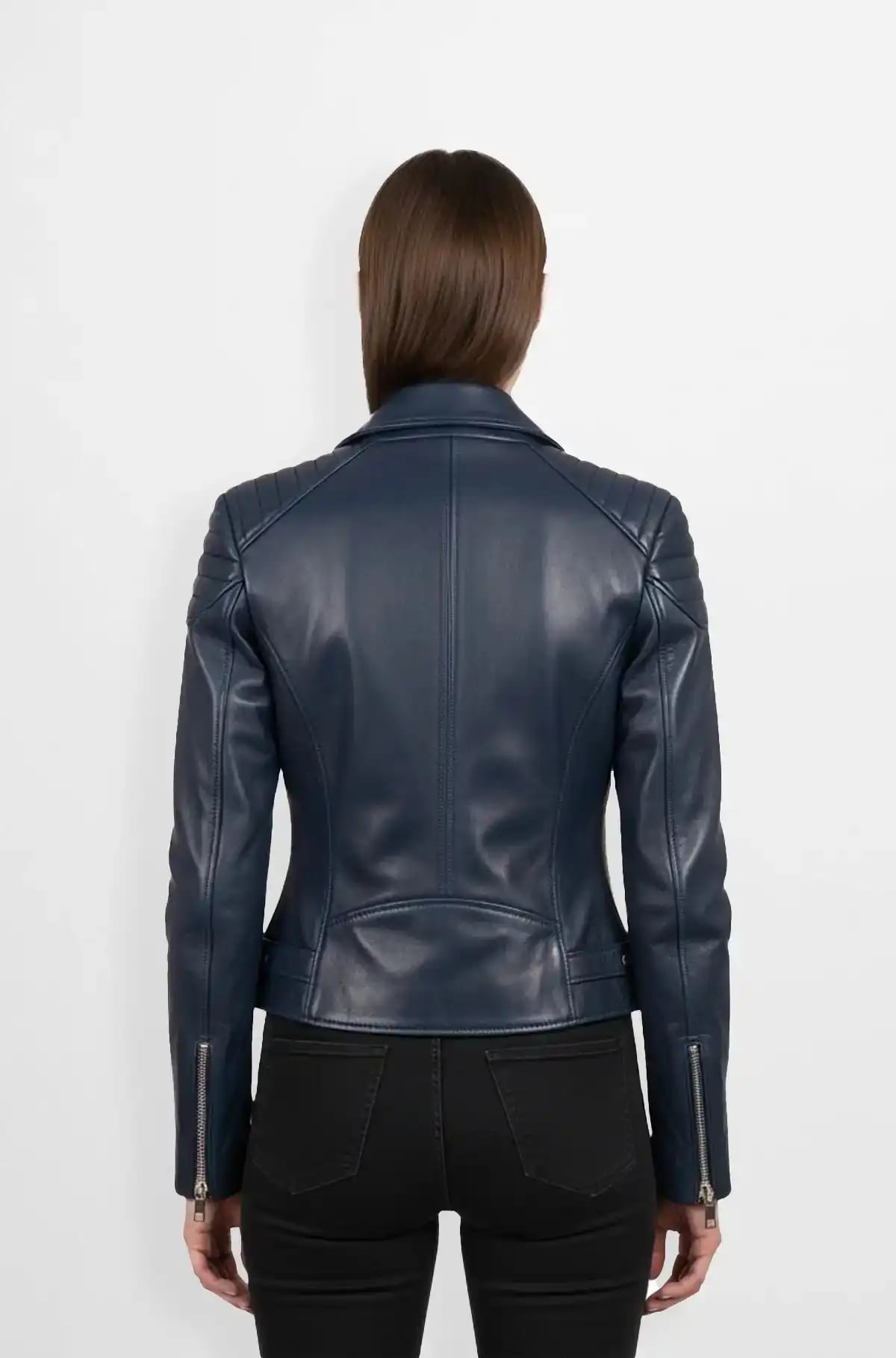 Midnight Motion Navy Blue Biker Leather Jacket Midnight Motion Navy Blue Biker Leather Jacket