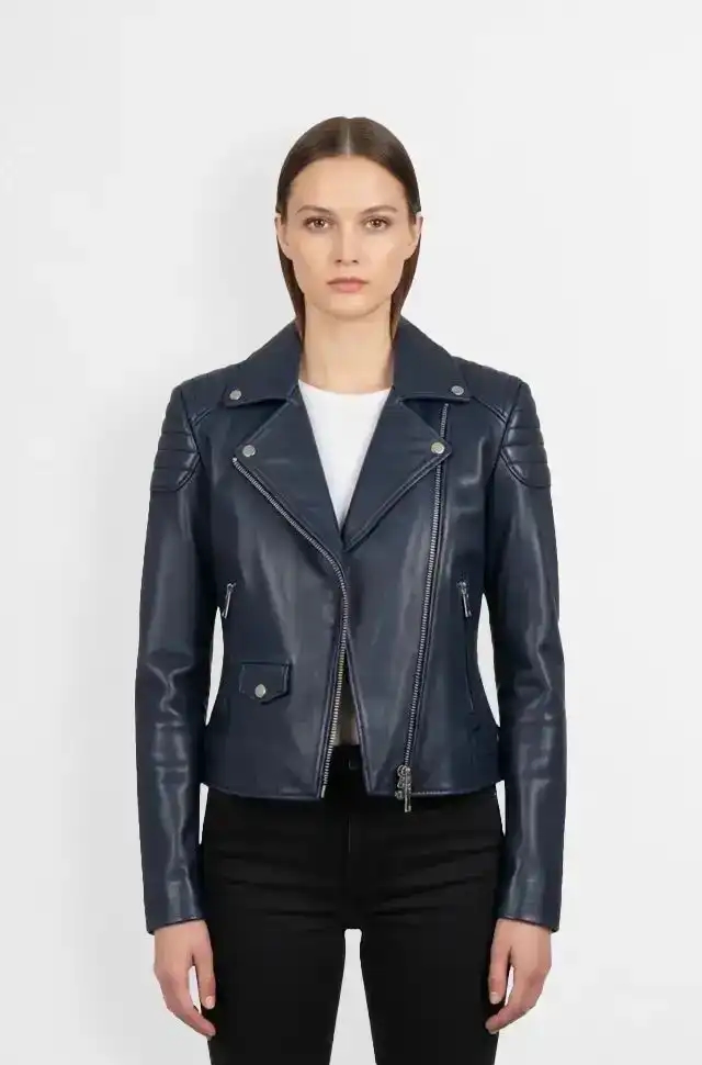 Midnight Motion Navy Blue Biker Leather Jacket Midnight Motion Navy Blue Biker Leather Jacket