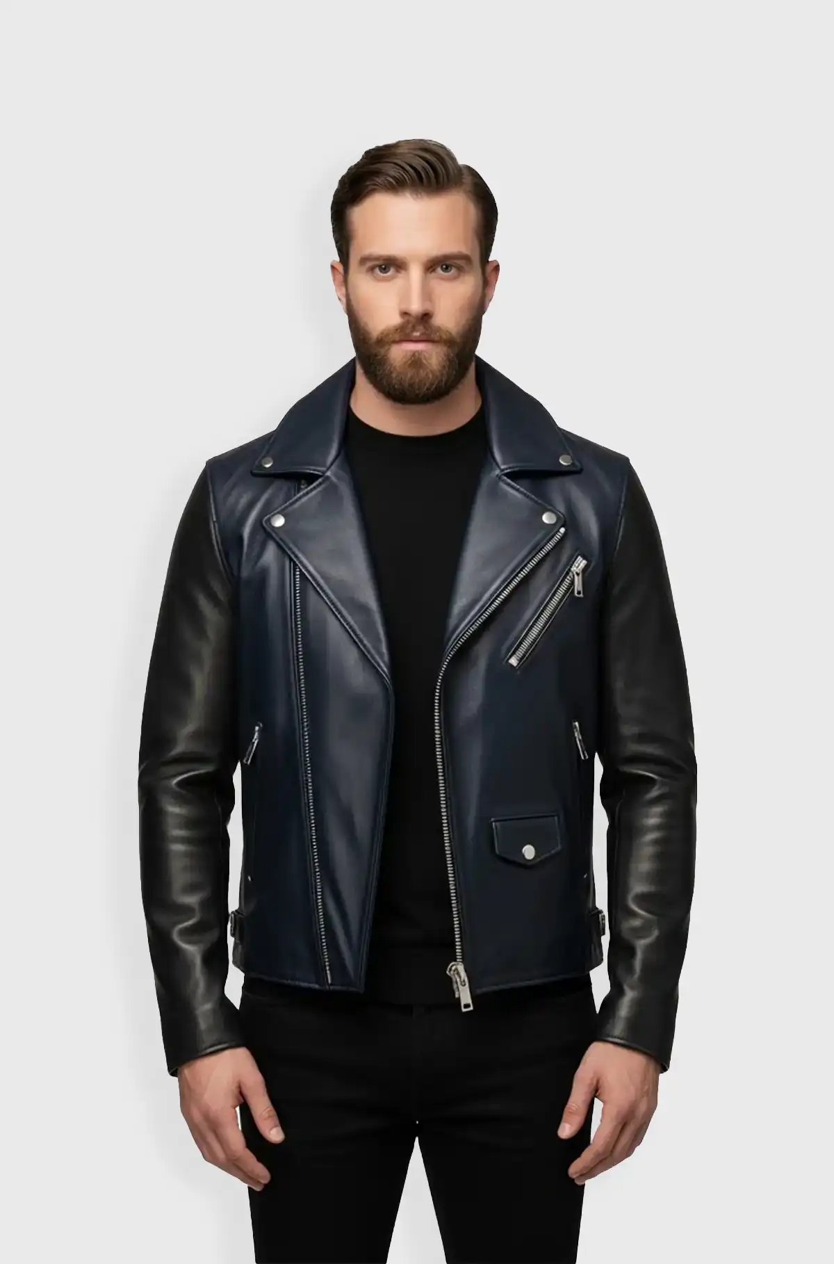 Midnight Navy Blue Racer Leather Jacket Midnight Navy Blue Racer Leather Jacket