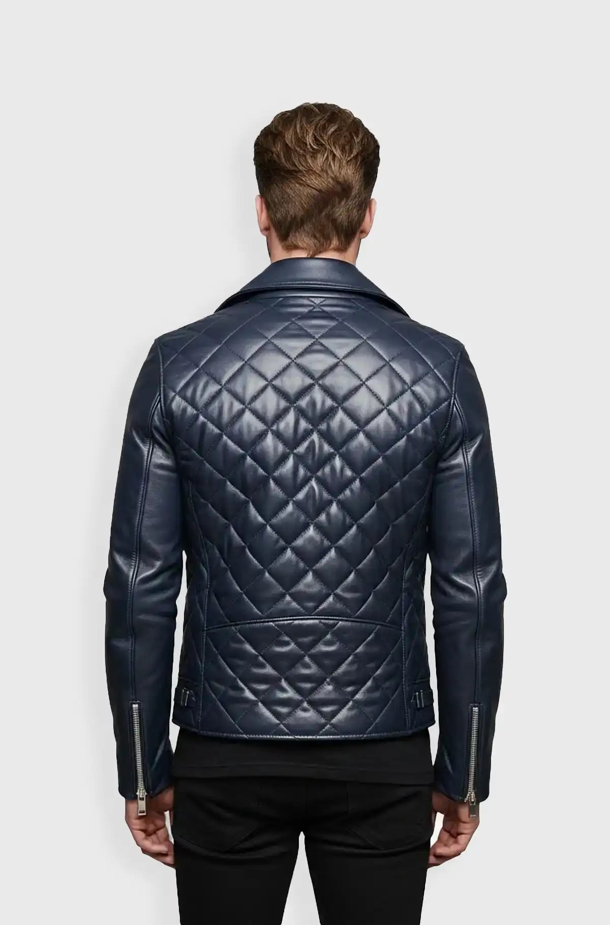 Midnight Navy Blue Racer Quilted Leather Jacket Midnight Navy Blue Racer Quilted Leather Jacket