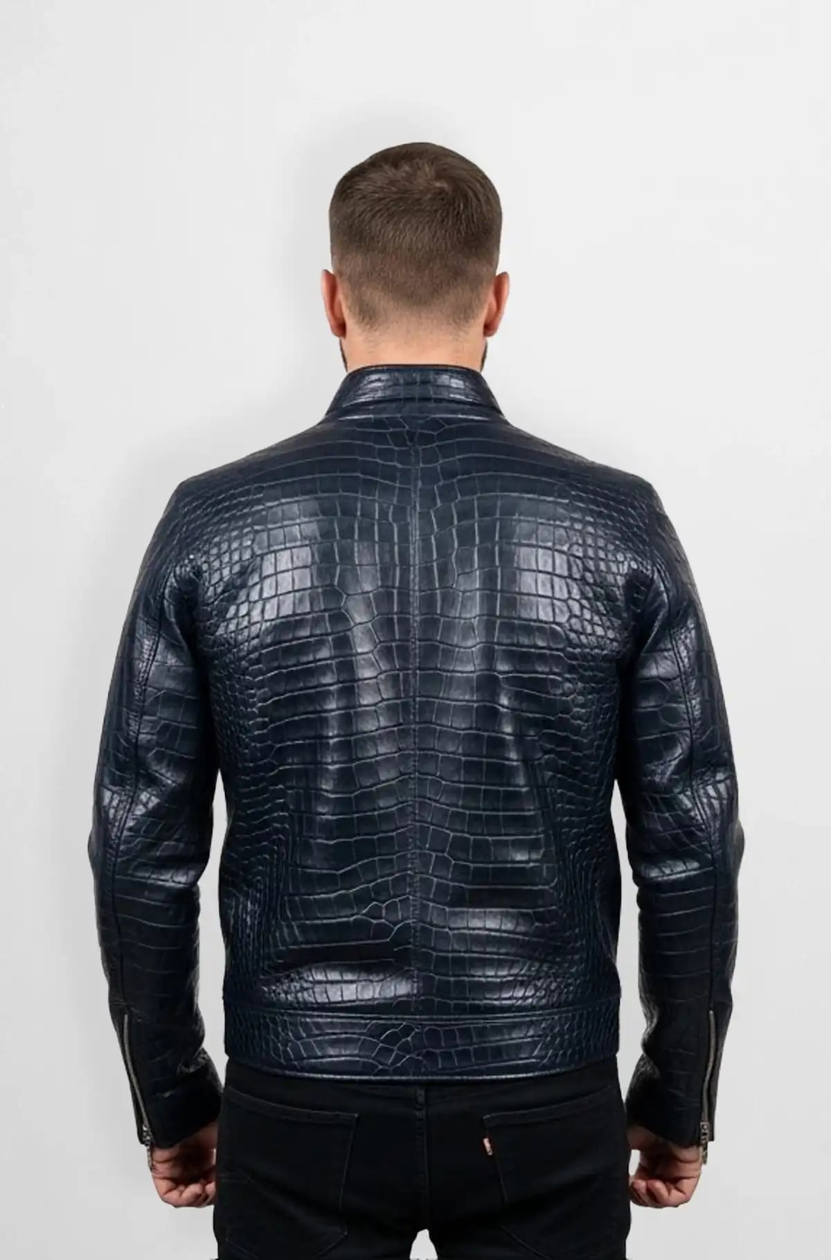 Midnight Navy Crocodile Leather Jacket Midnight Navy Crocodile Leather Jacket