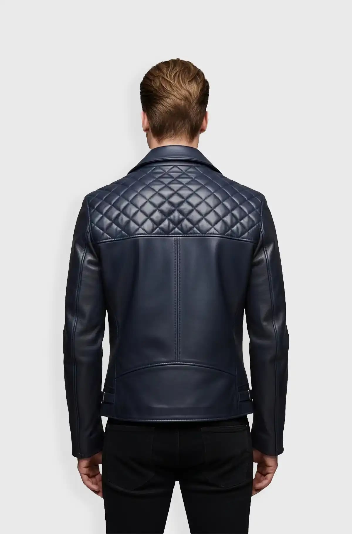 Navy Blue Quilted Leather Biker Jacket Navy Blue Quilted Leather Biker Jacket