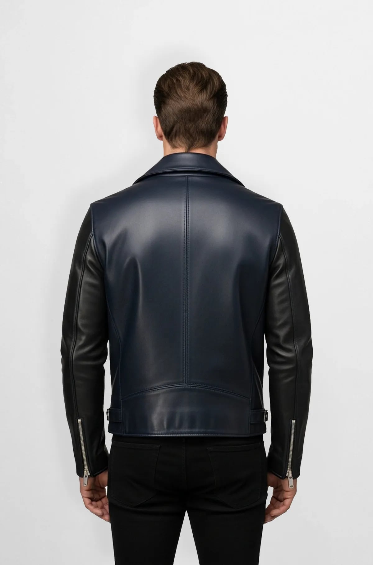 Navy Blue and Black Biker Leather Jacket Navy Blue and Black Biker Leather Jacket