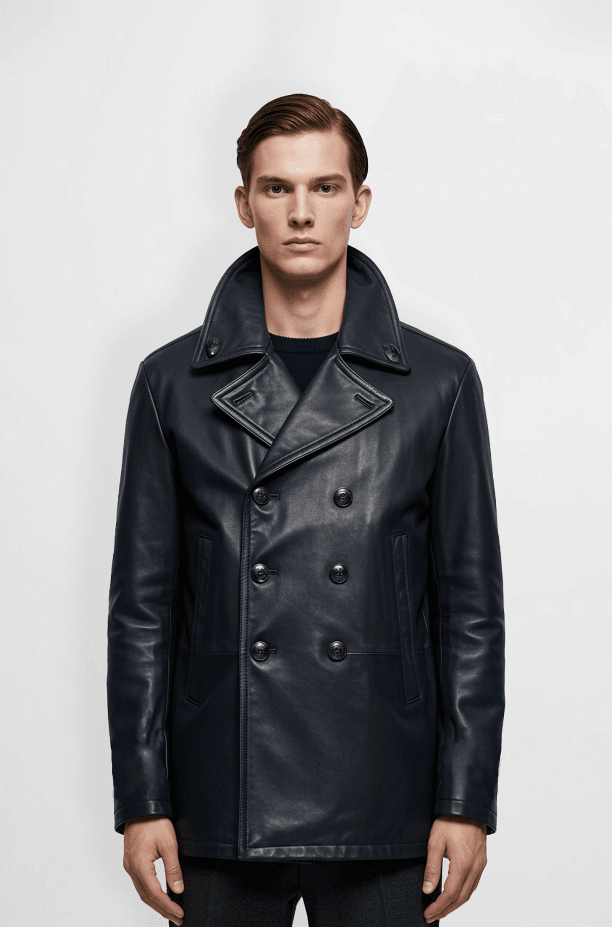 Navy Leather Peacoat for Men Navy Leather Peacoat for Men