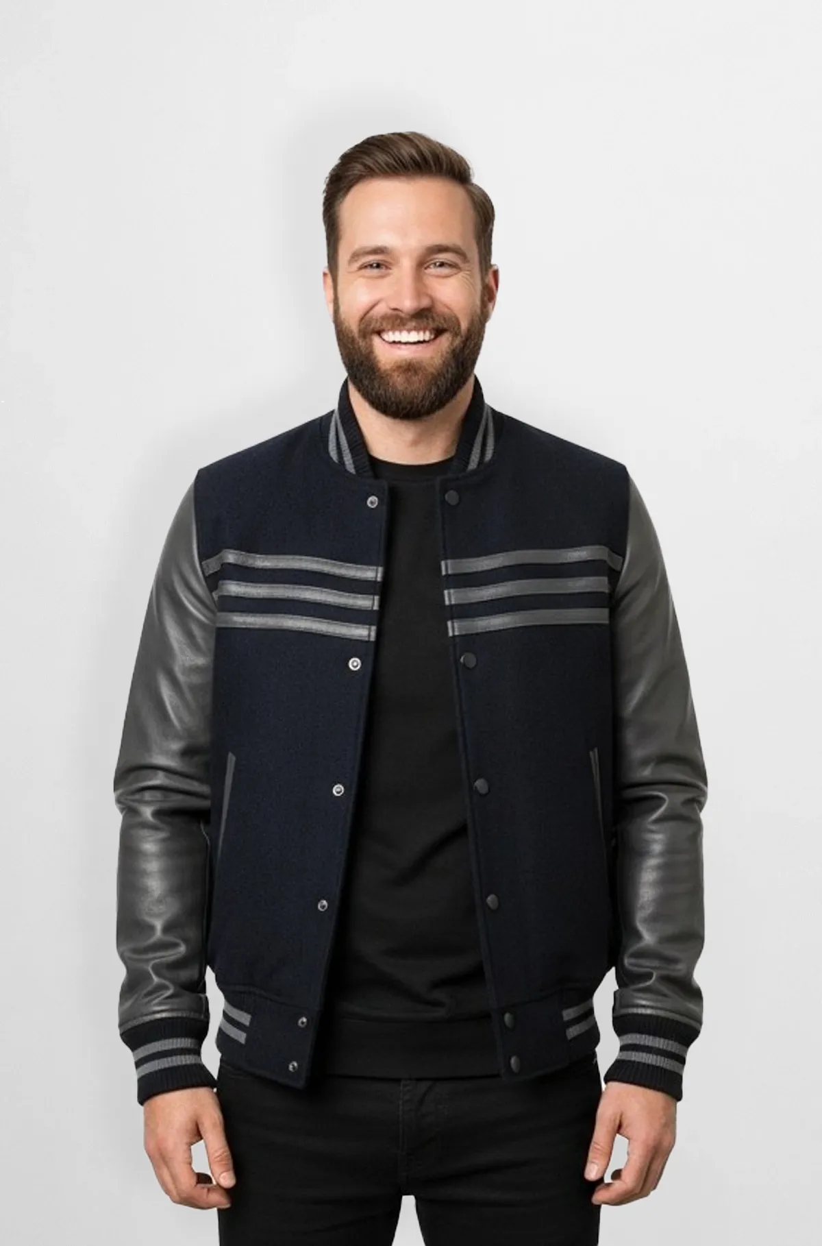 Navy Varsity Leather Jacket Navy Varsity Leather Jacket