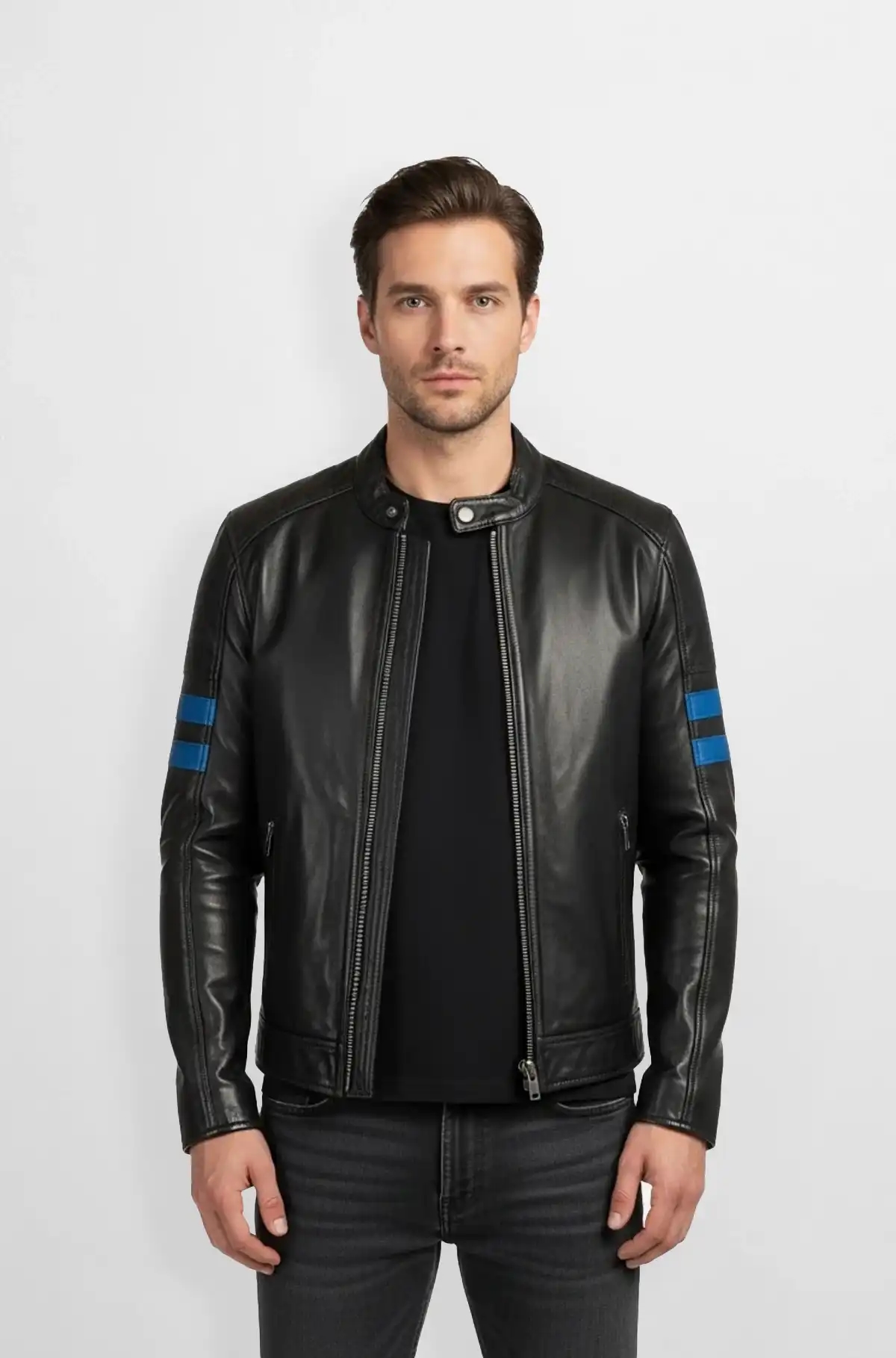 Night bolt Classic Black Racer Leather Jacket Night bolt Classic Black Racer Leather Jacket