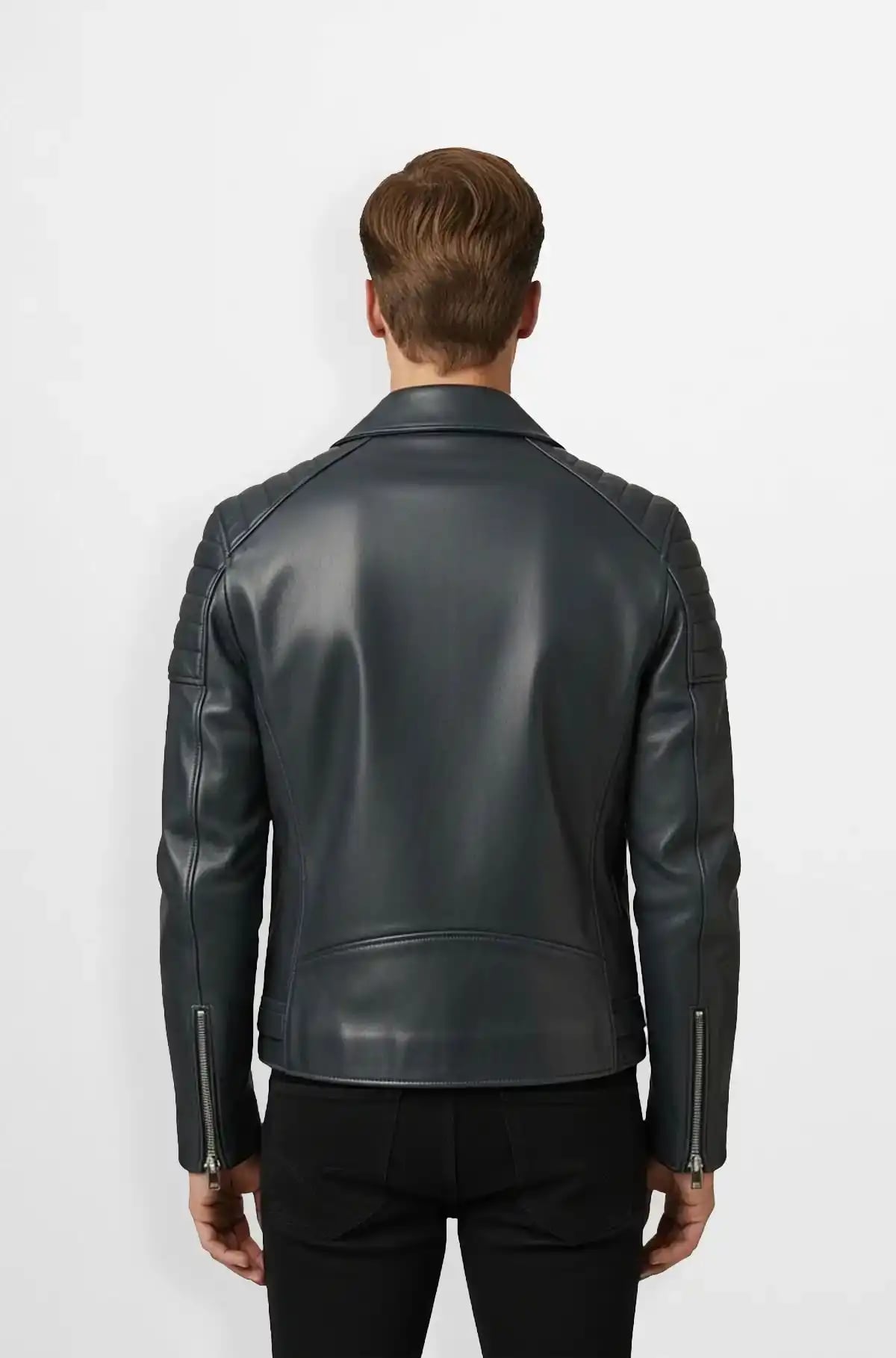Nightride Charcoal Leather Biker Jacket Nightride Charcoal Leather Biker Jacket