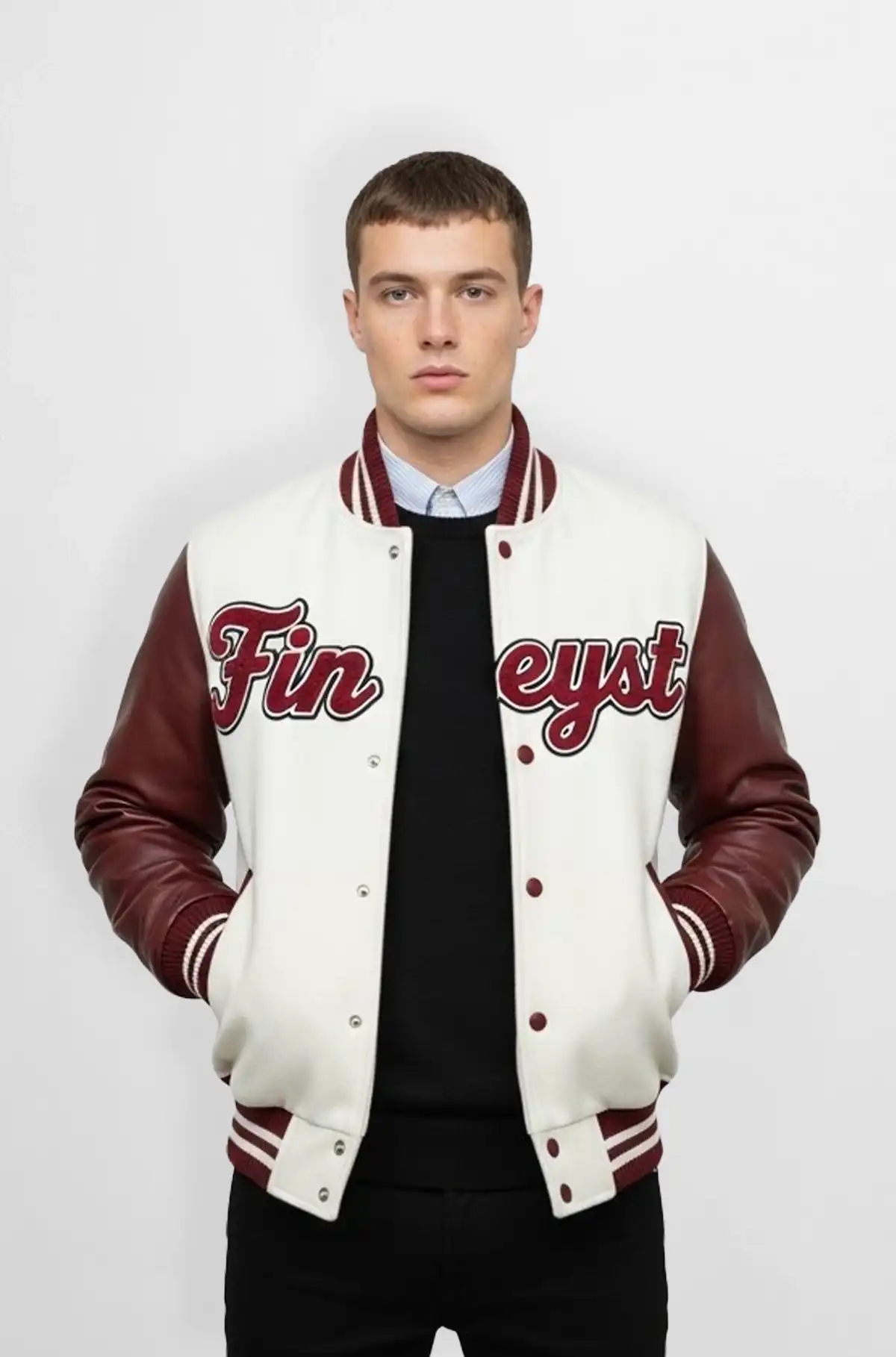 Off White Wool Leather Varsity Jacket Off White Wool Leather Varsity Jacket