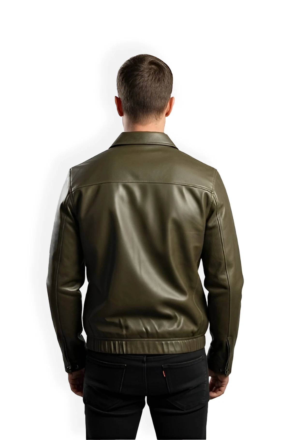 Olive Green Leather Jacket with Shirt Collar Olive Green Leather Jacket with Shirt Collar