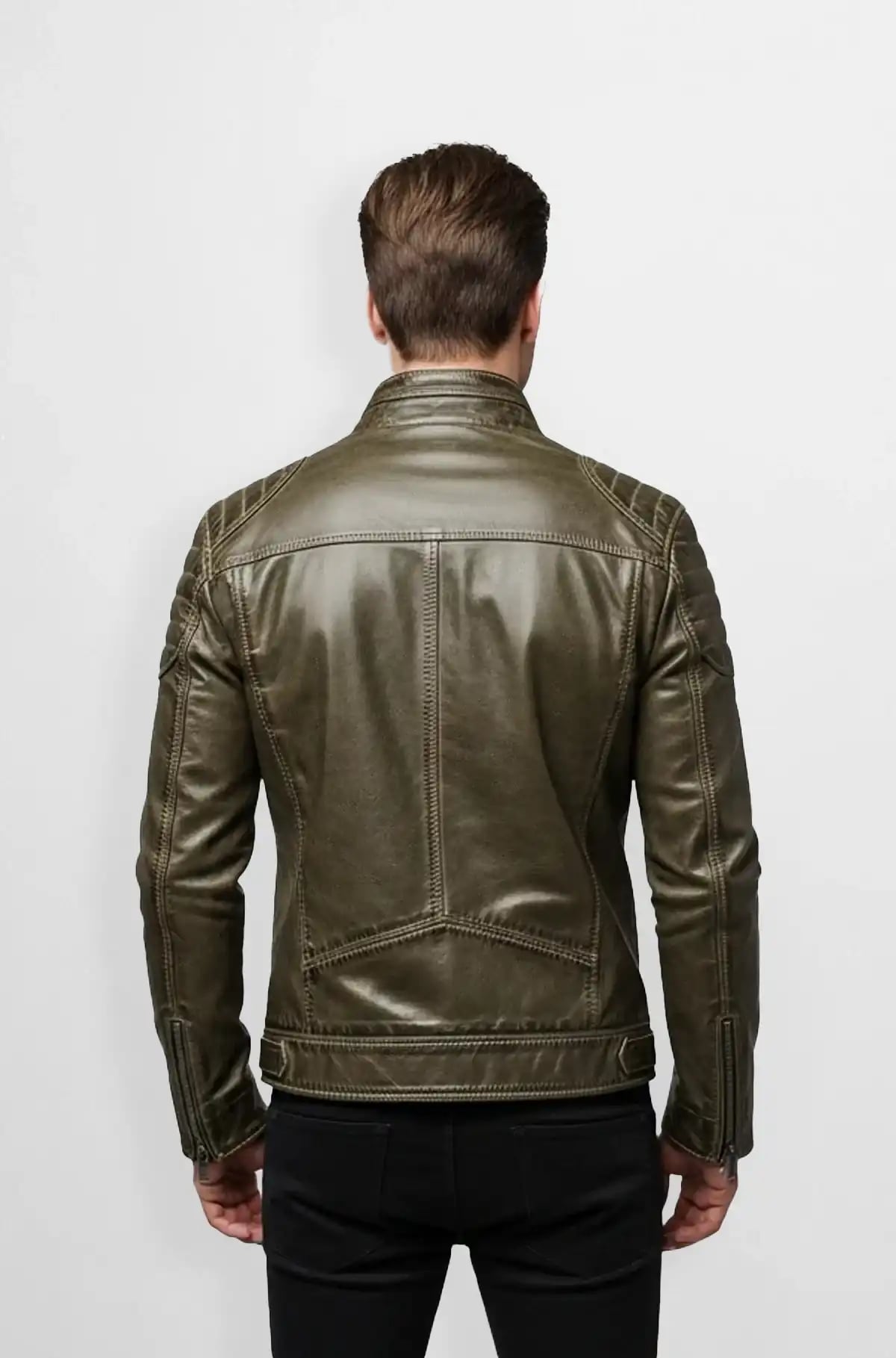 Olive Green Pure Leather Biker Jacket Olive Green Pure Leather Biker Jacket