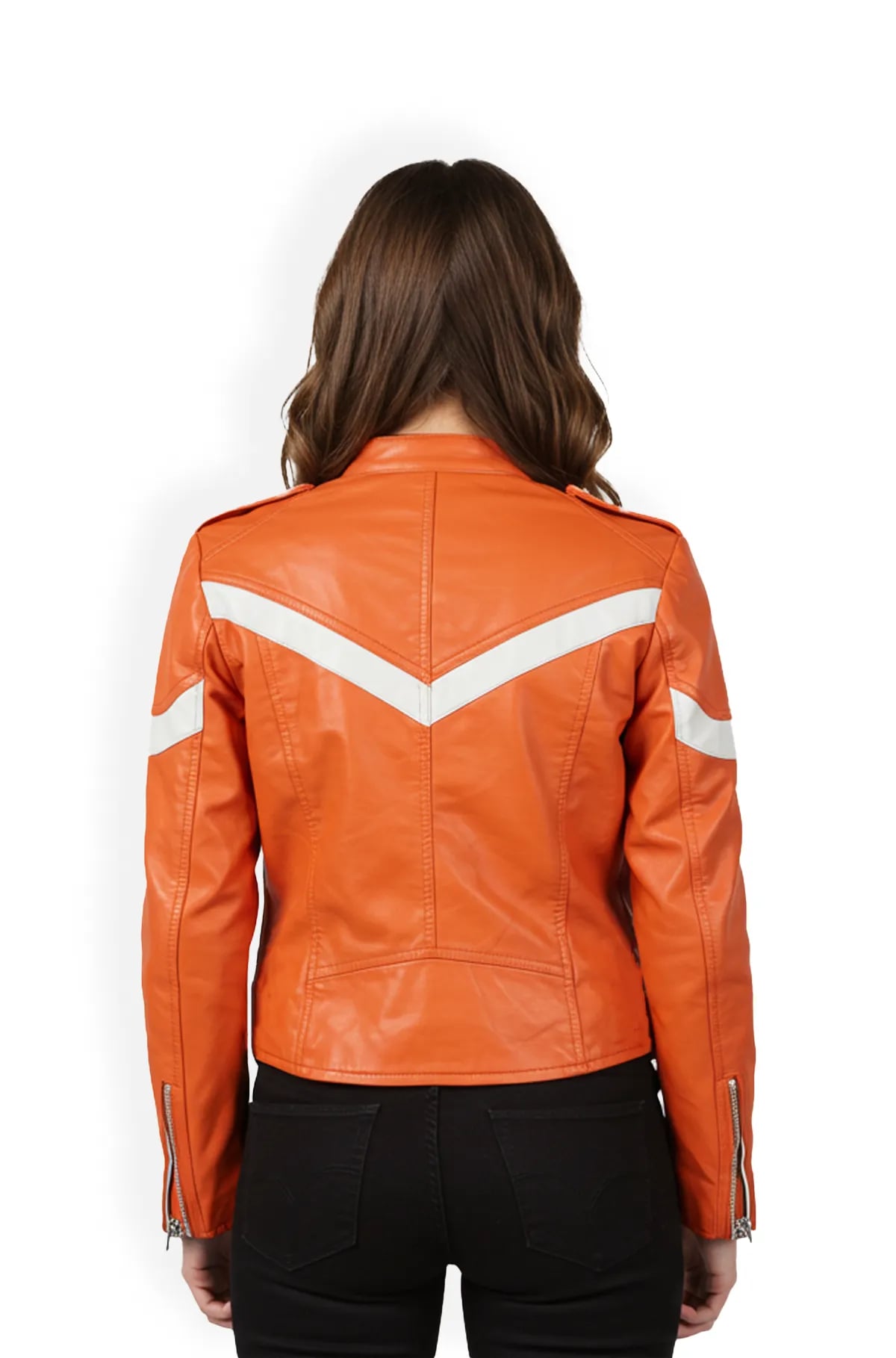 Orange and White Leather Moto Jacket for Women Orange and White Leather Moto Jacket for Women