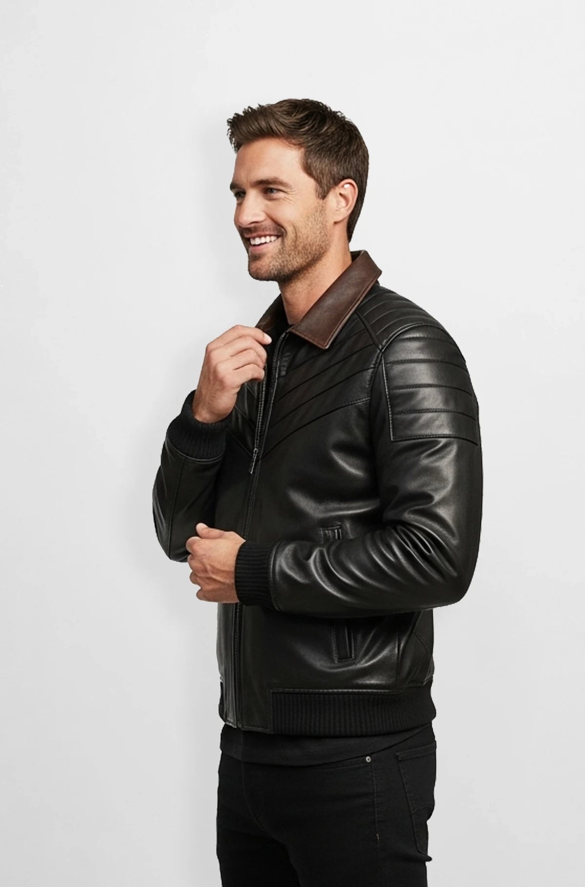 Pearl Black Leather Bomber Jacket for Men Pearl Black Leather Bomber Jacket for Men