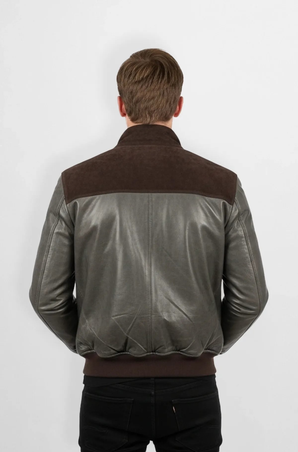 Premium Grey And Brown Leather Bomber Jacket Premium Grey And Brown Leather Bomber Jacket