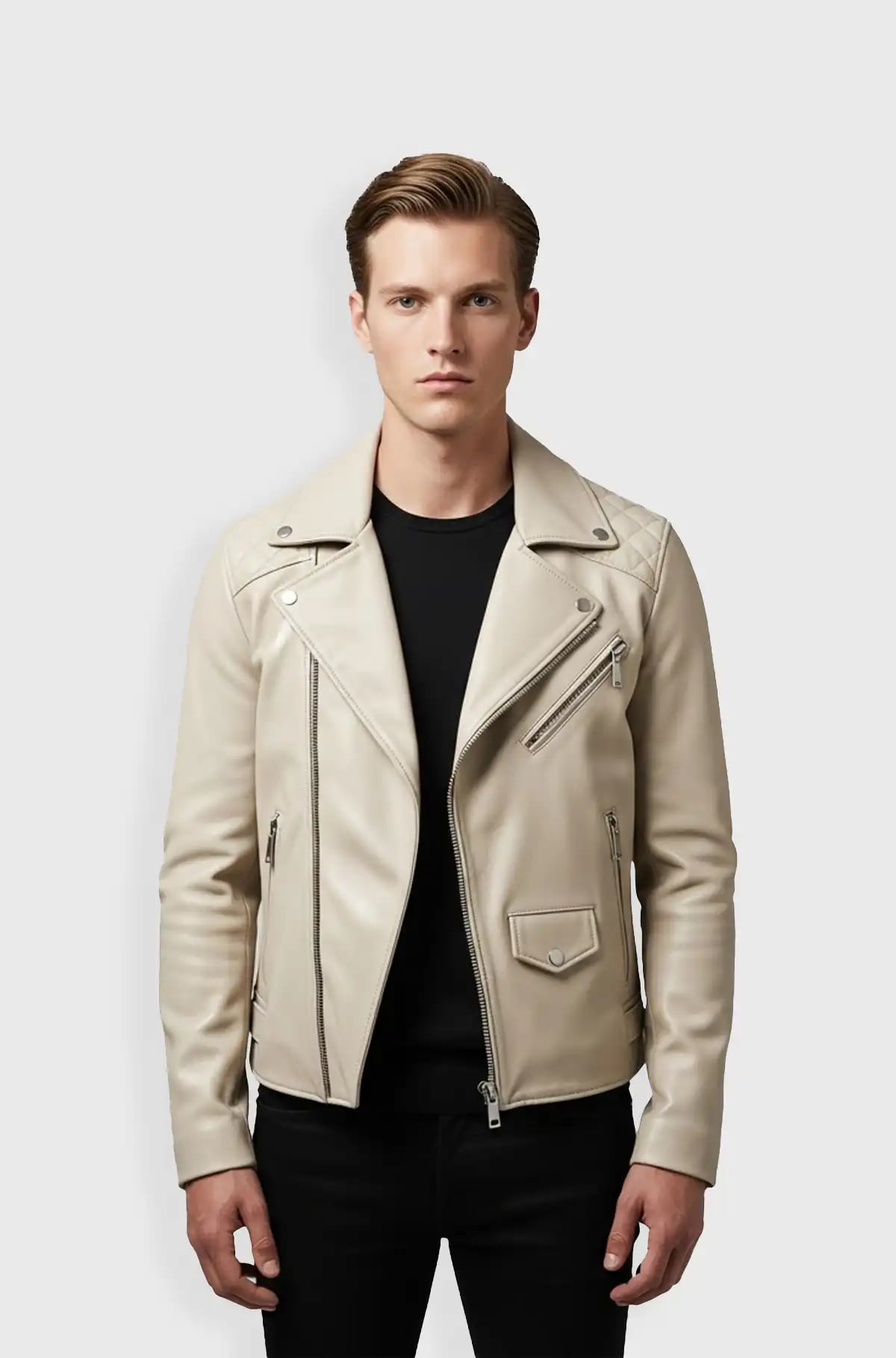 Premium Ivory Biker Leather Jacket Premium Ivory Biker Leather Jacket