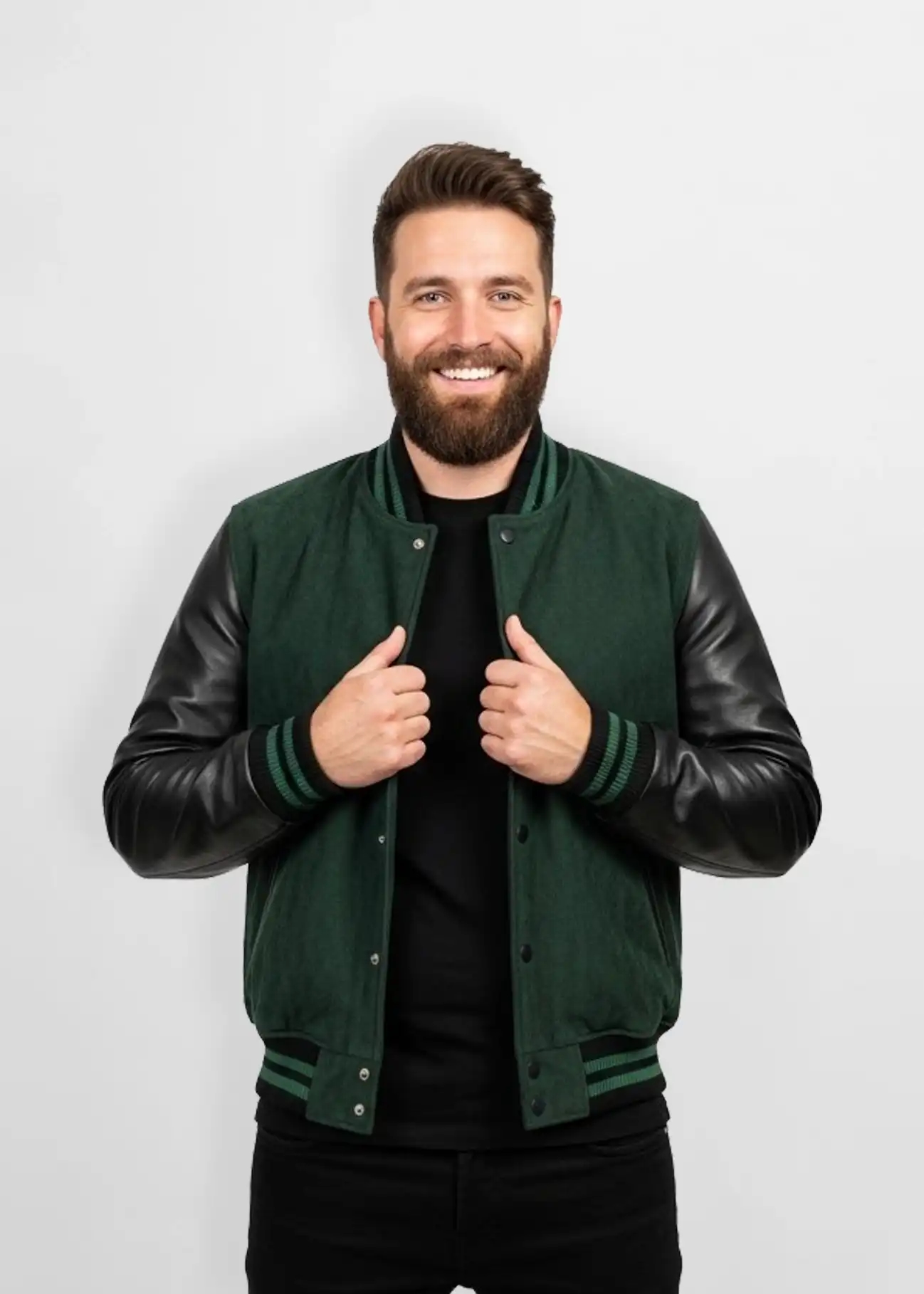 Quilted Forest Green Suede Leather Varsity Jacket Quilted Forest Green Suede Leather Varsity Jacket