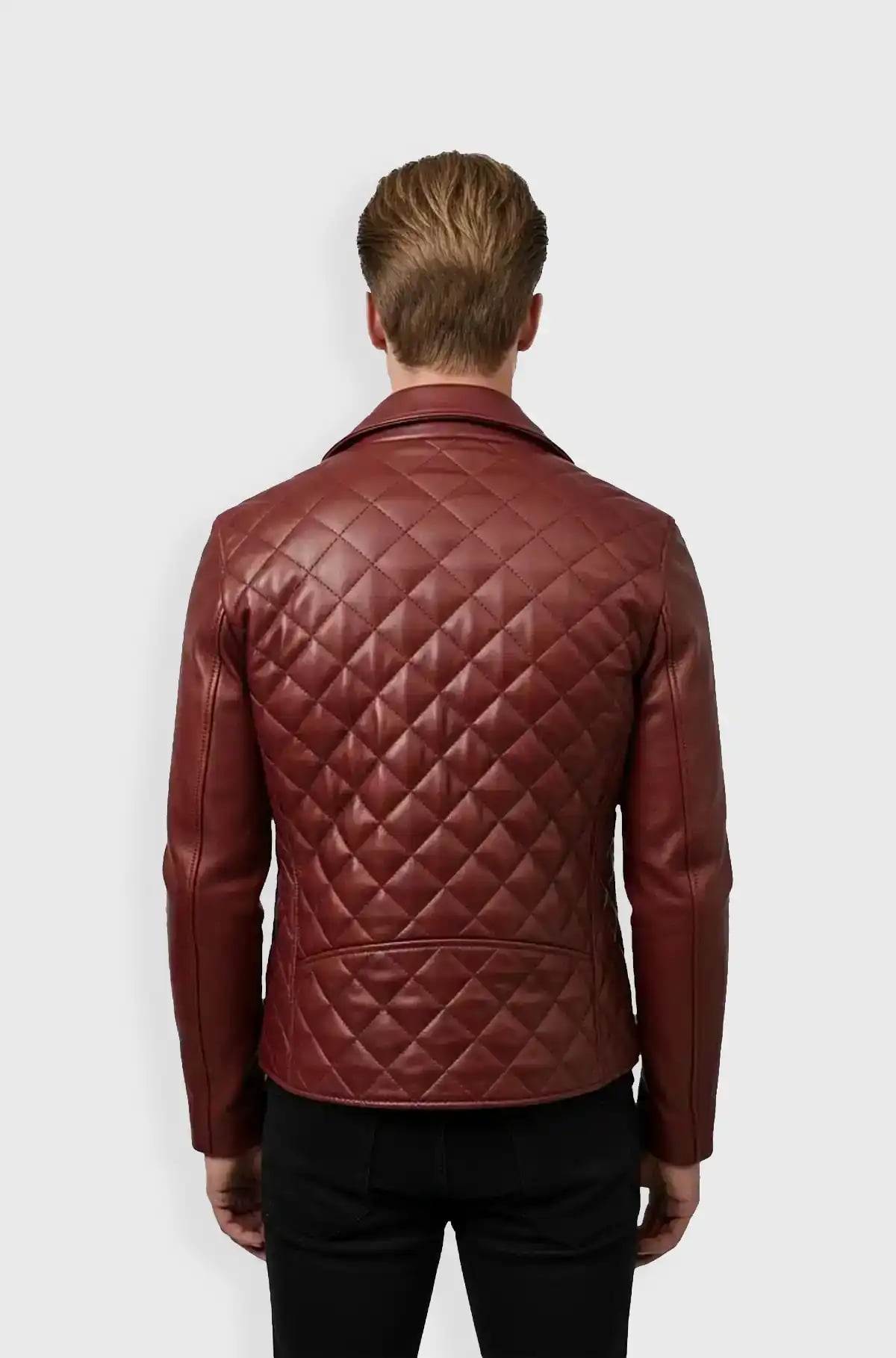 Quilted Maroon Leather Biker Jacket Quilted Maroon Leather Biker Jacket