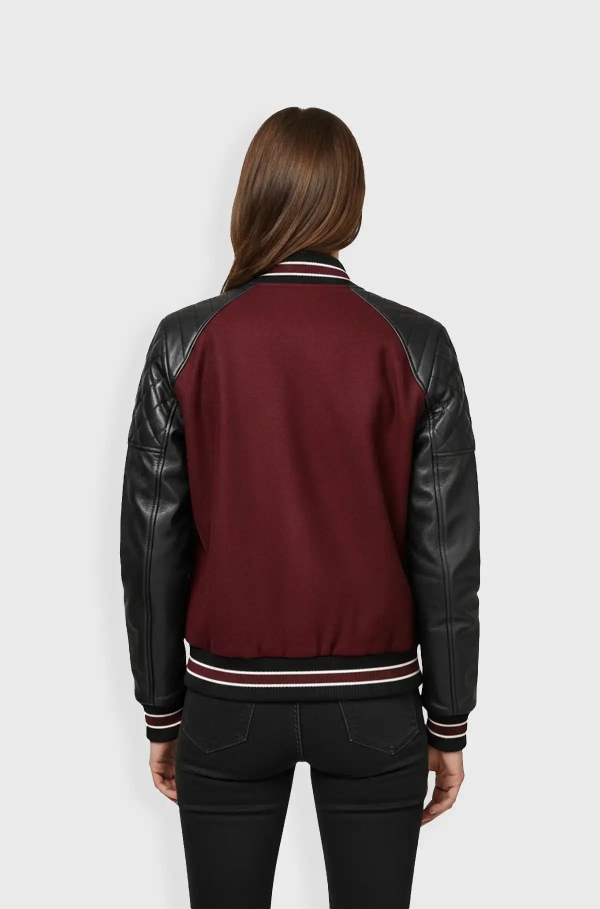 Quilted Sleeves Burgundy Varsity Leather Jacket Quilted Sleeves Burgundy Varsity Leather Jacket