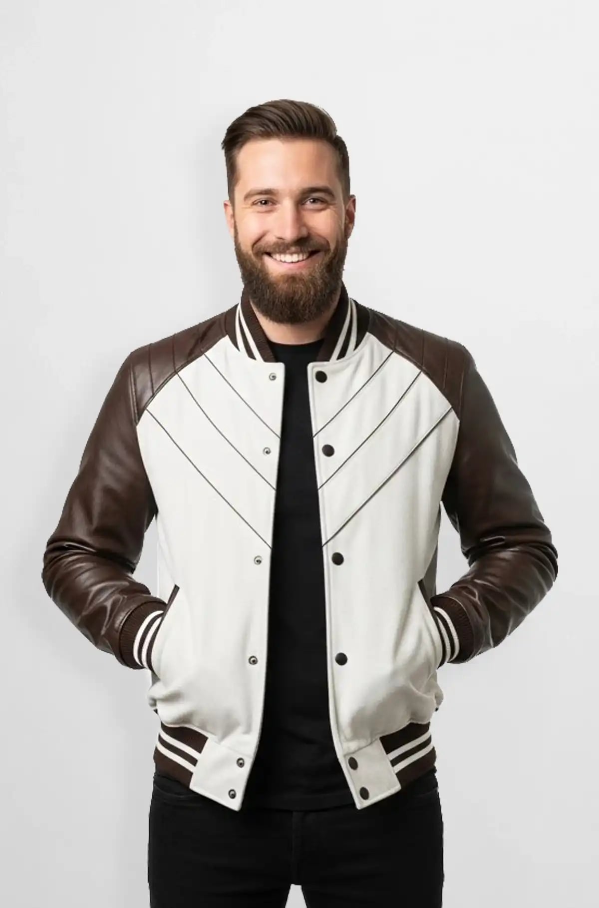 Quilted White Suede Leather Varsity Jacket Quilted White Suede Leather Varsity Jacket