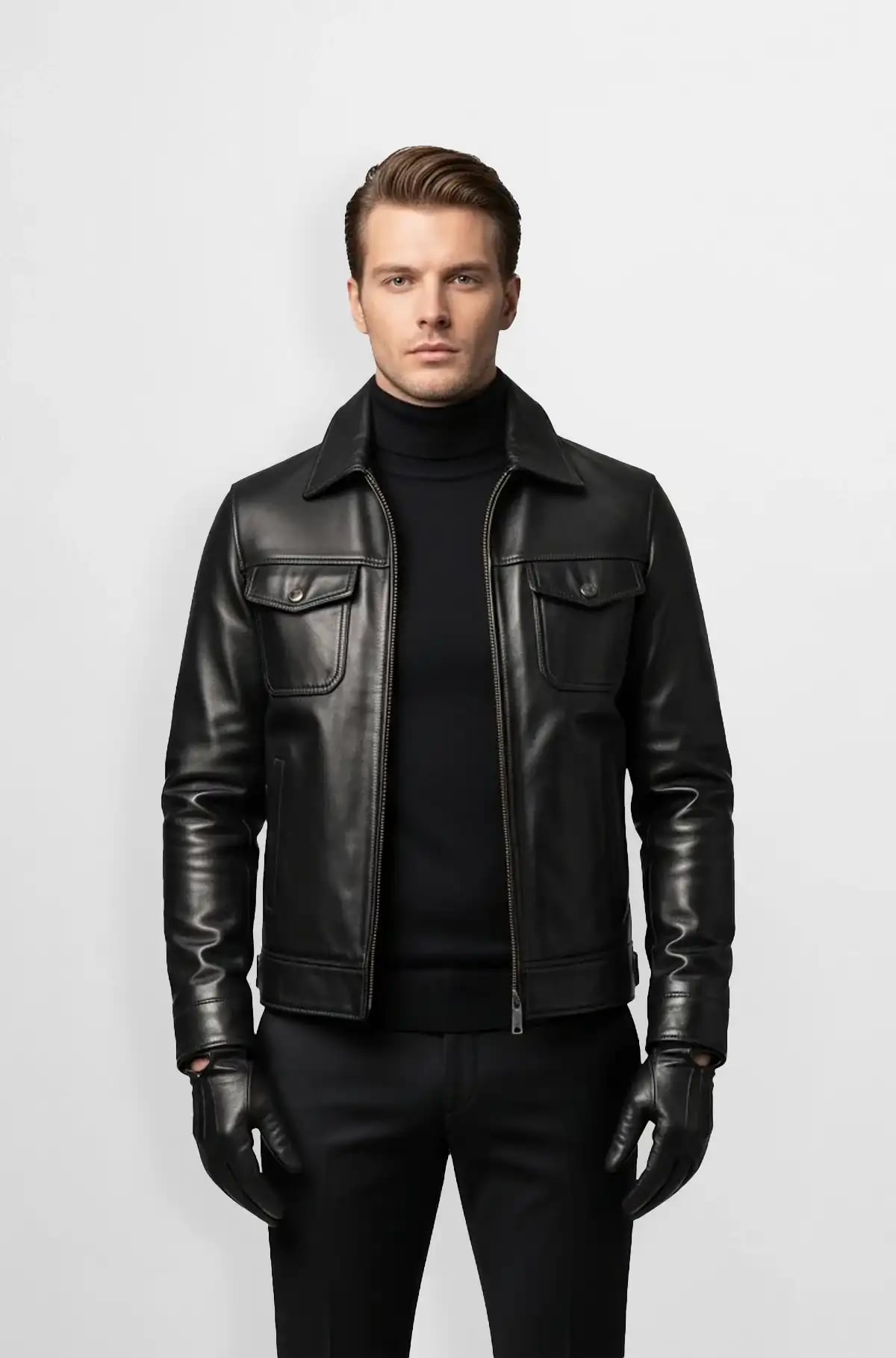 Raven Black Leather Shirt Jacket Raven Black Leather Shirt Jacket