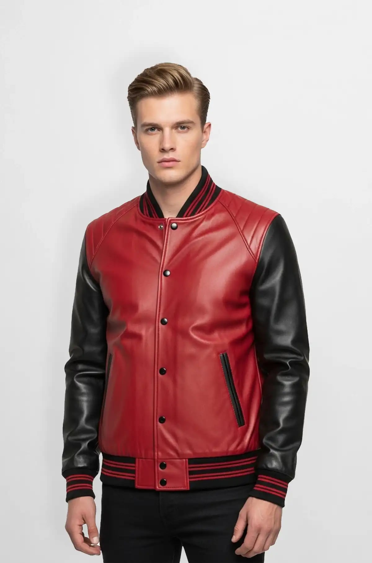 Red and Black Leather Varsity Jacket Red and Black Leather Varsity Jacket
