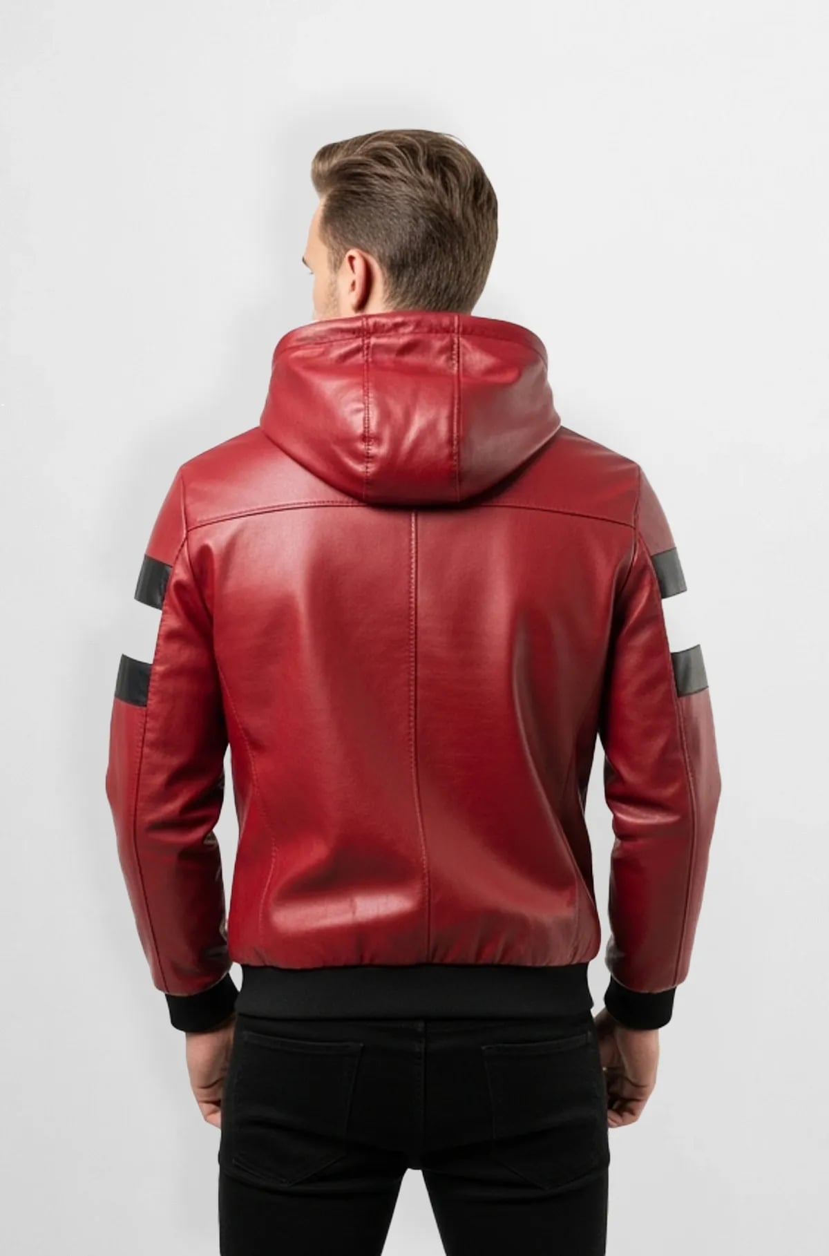 Red with White And Black Stripes Hooded Jacket Red with White And Black Stripes Hooded Jacket