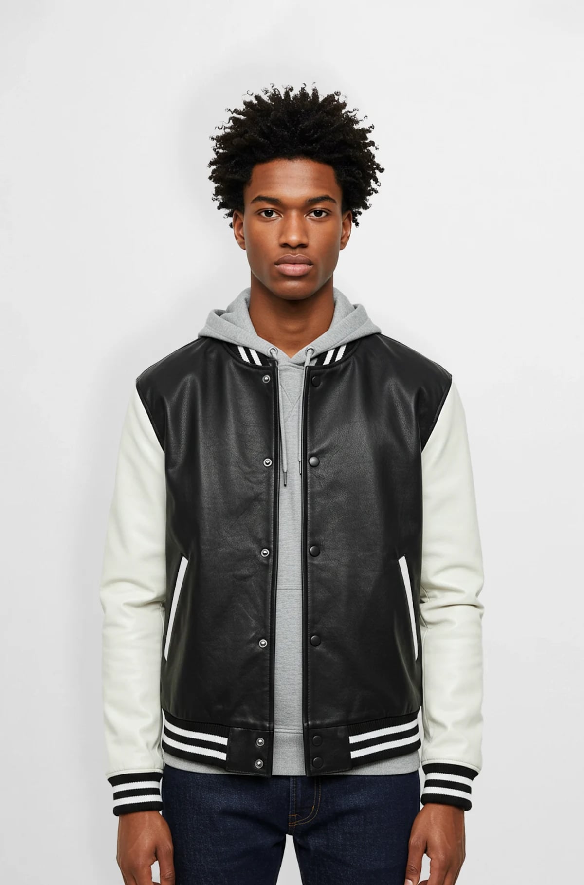 Rich black and white varsity leather jacket Rich black and white varsity leather jacket