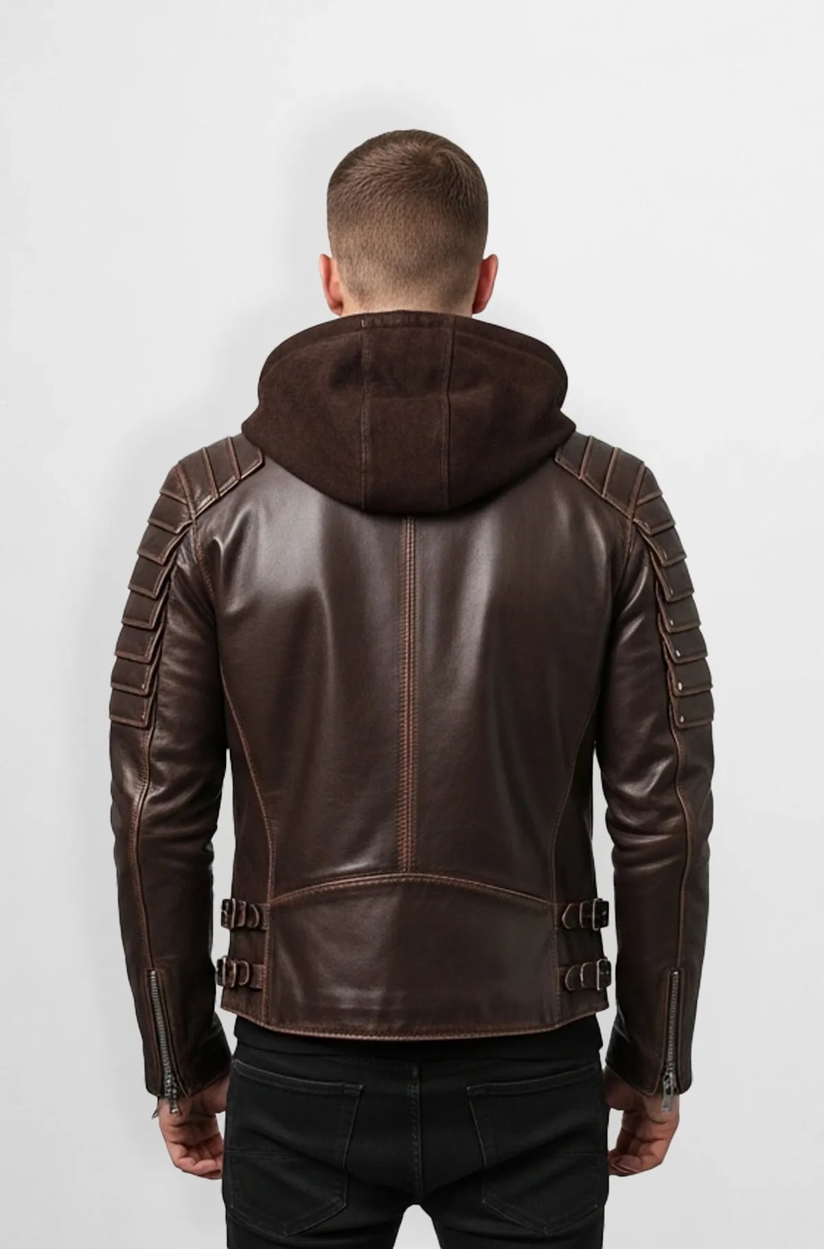 RiderX Hooded Brown Leather Biker Jacket RiderX Hooded Brown Leather Biker Jacket