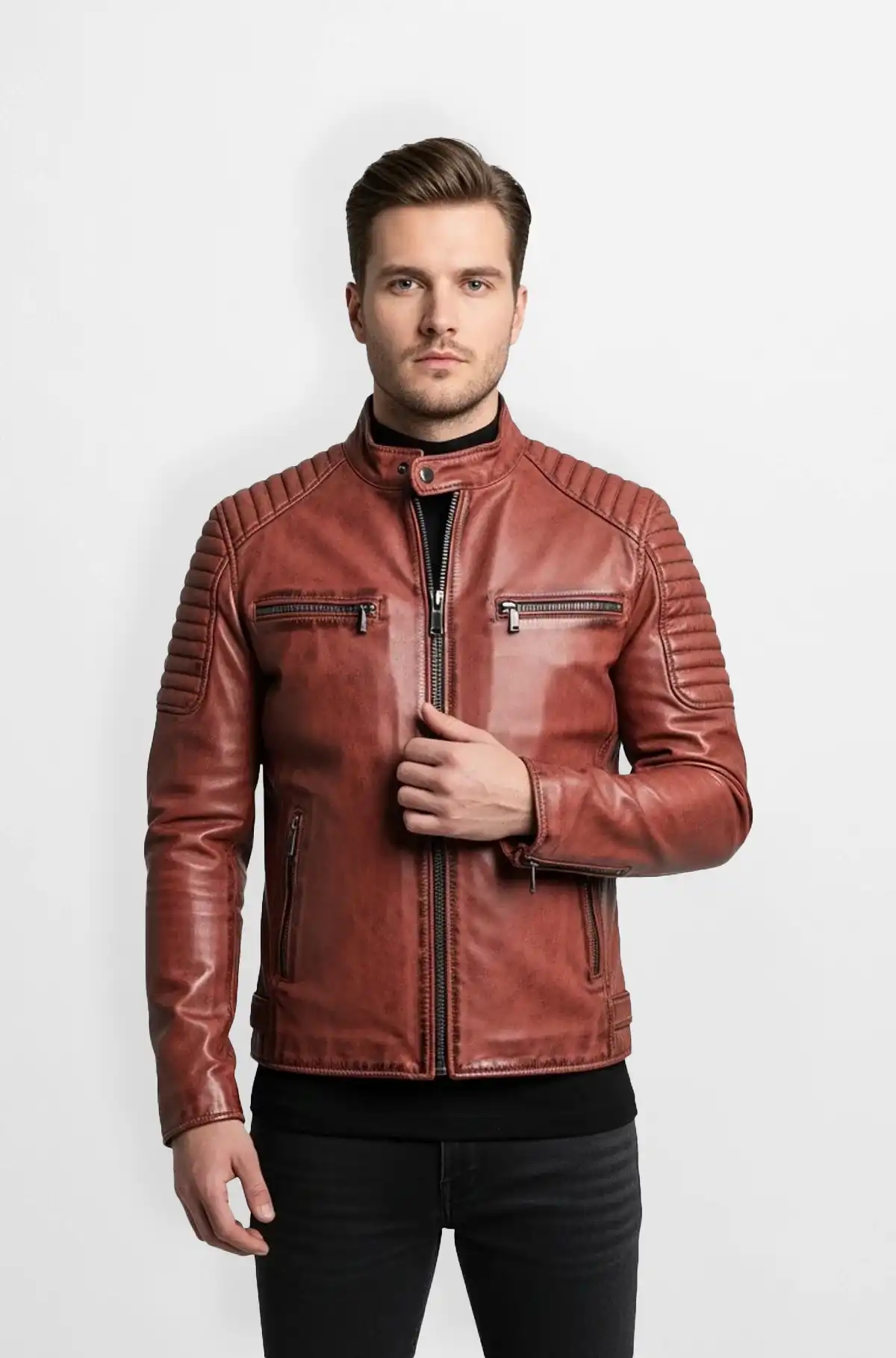 Rust Brown Maverick Quilted Biker Jacket Rust Brown Maverick Quilted Biker Jacket