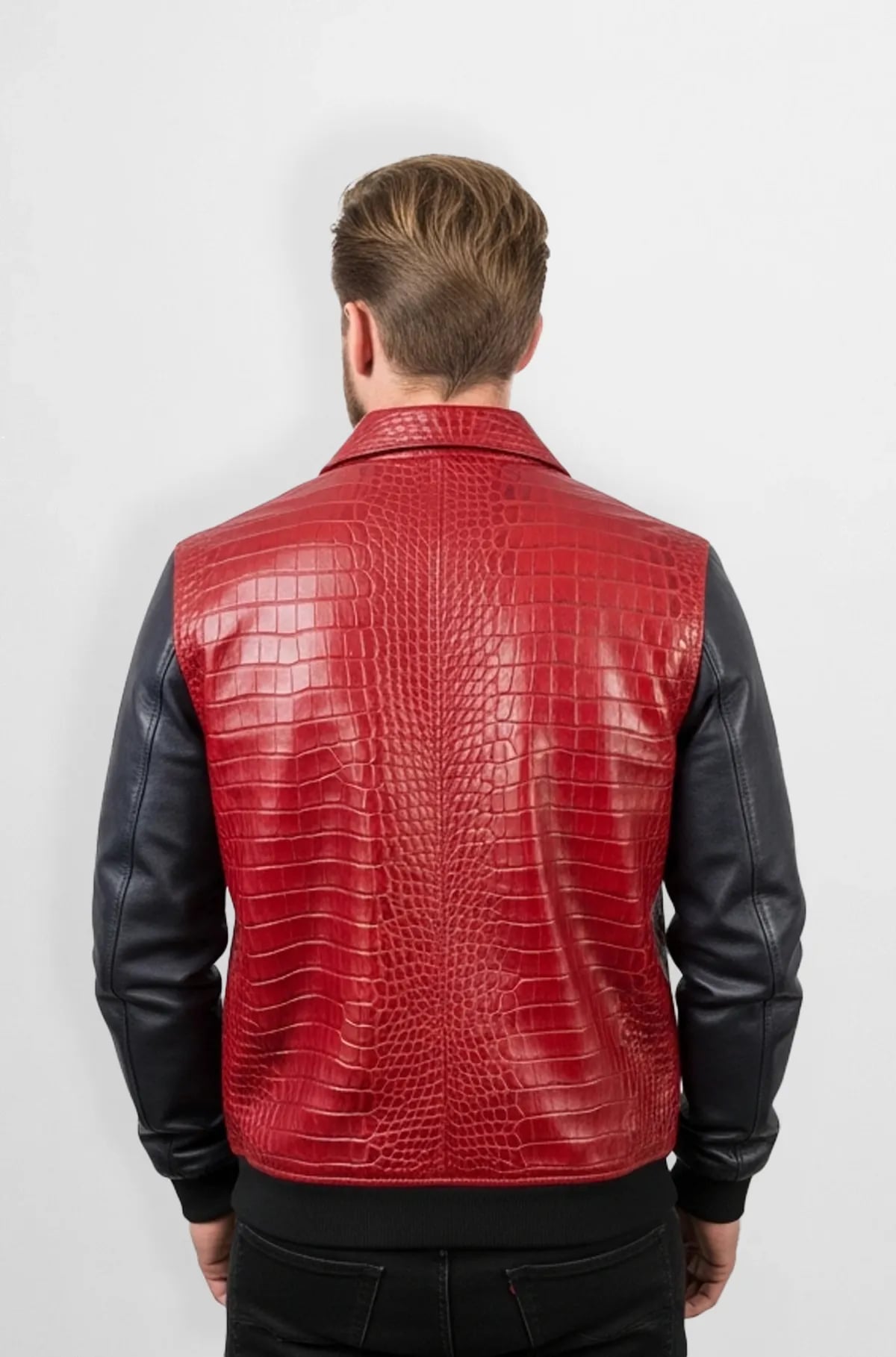 Serpent Red with Jet Black Sleeves Leather Jacket Serpent Red with Jet Black Sleeves Leather Jacket
