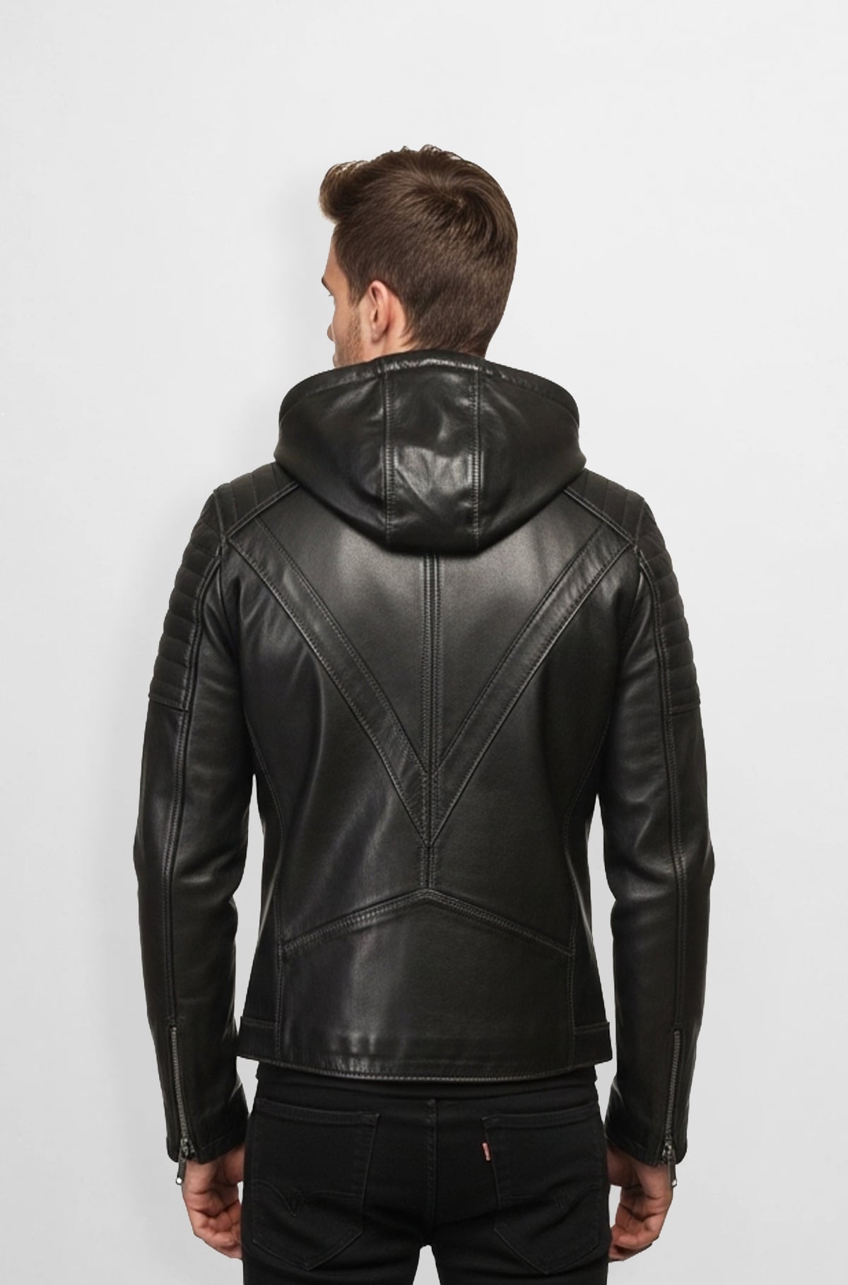 Shadow Line Black Hooded Biker Leather Jacket Shadow Line Black Hooded Biker Leather Jacket