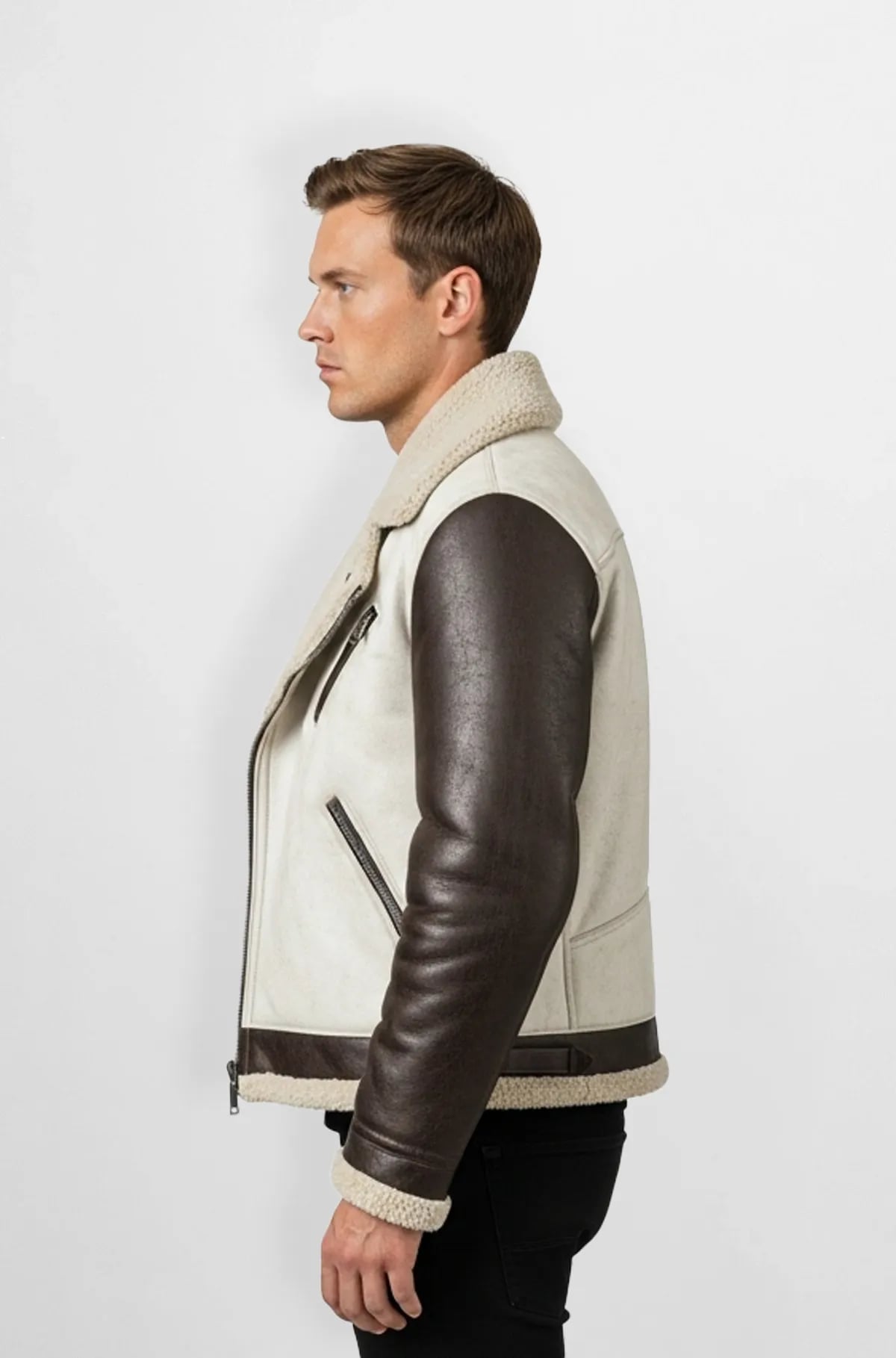 Shearling Brown & White Leather Biker Jacket Shearling Brown & White Leather Biker Jacket