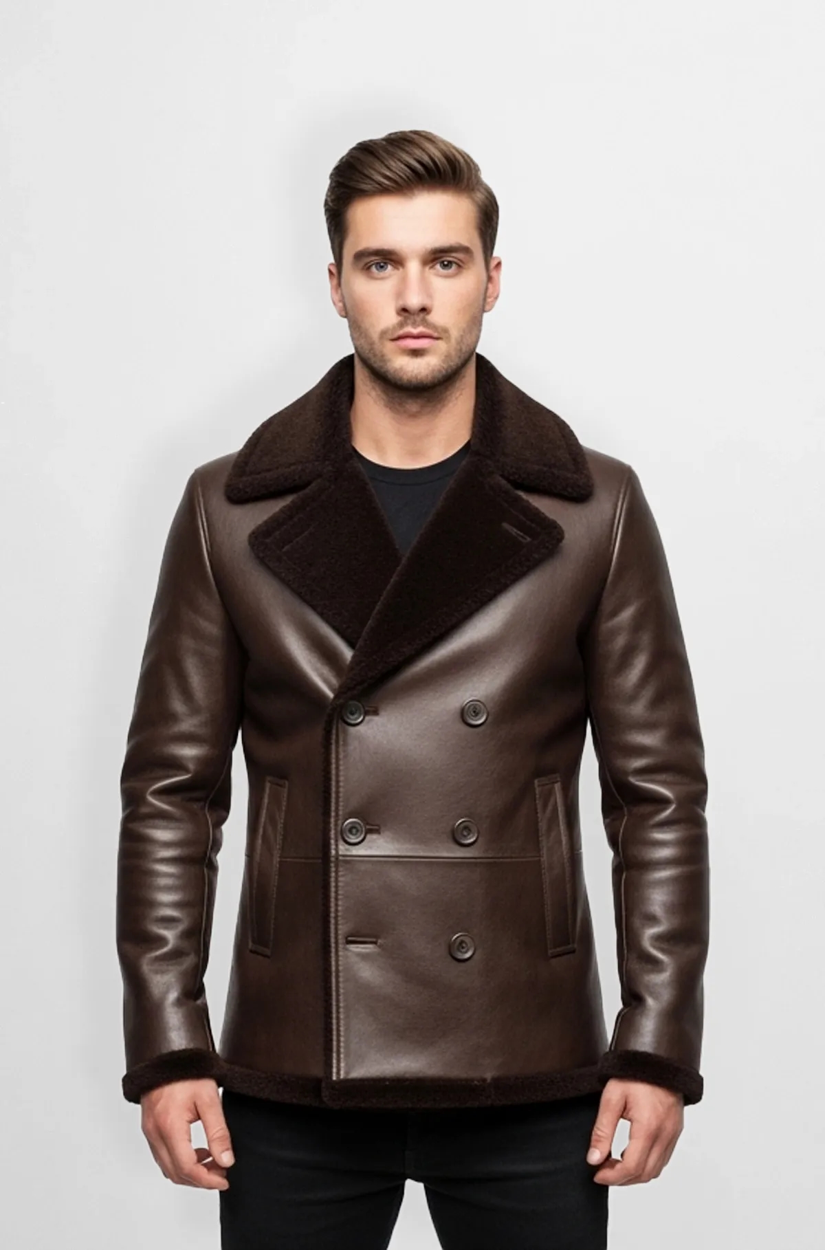 Shearling Leather Peacoat Jacket for Men Shearling Leather Peacoat Jacket for Men