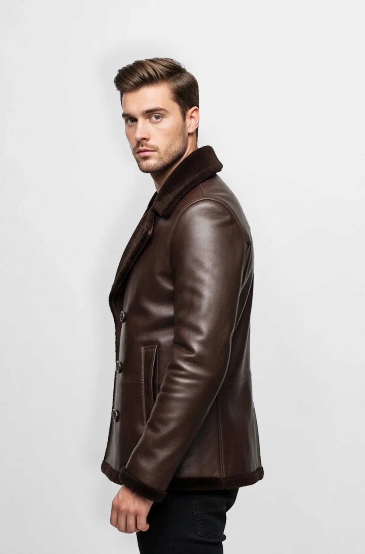 Shearling Leather Peacoat Jacket for Men Shearling Leather Peacoat Jacket for Men