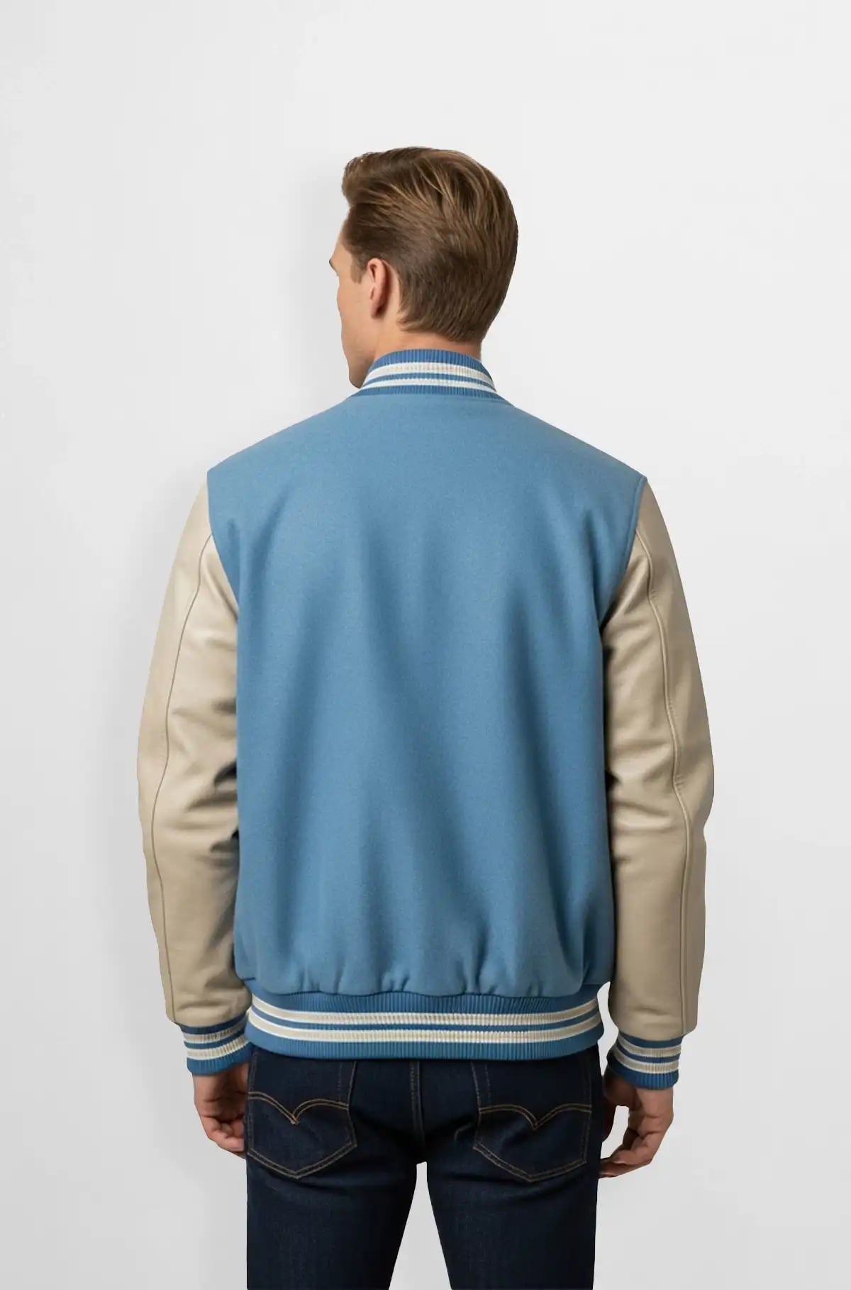 Sky Blue Varsity Leather Jacket for Men Sky Blue Varsity Leather Jacket for Men