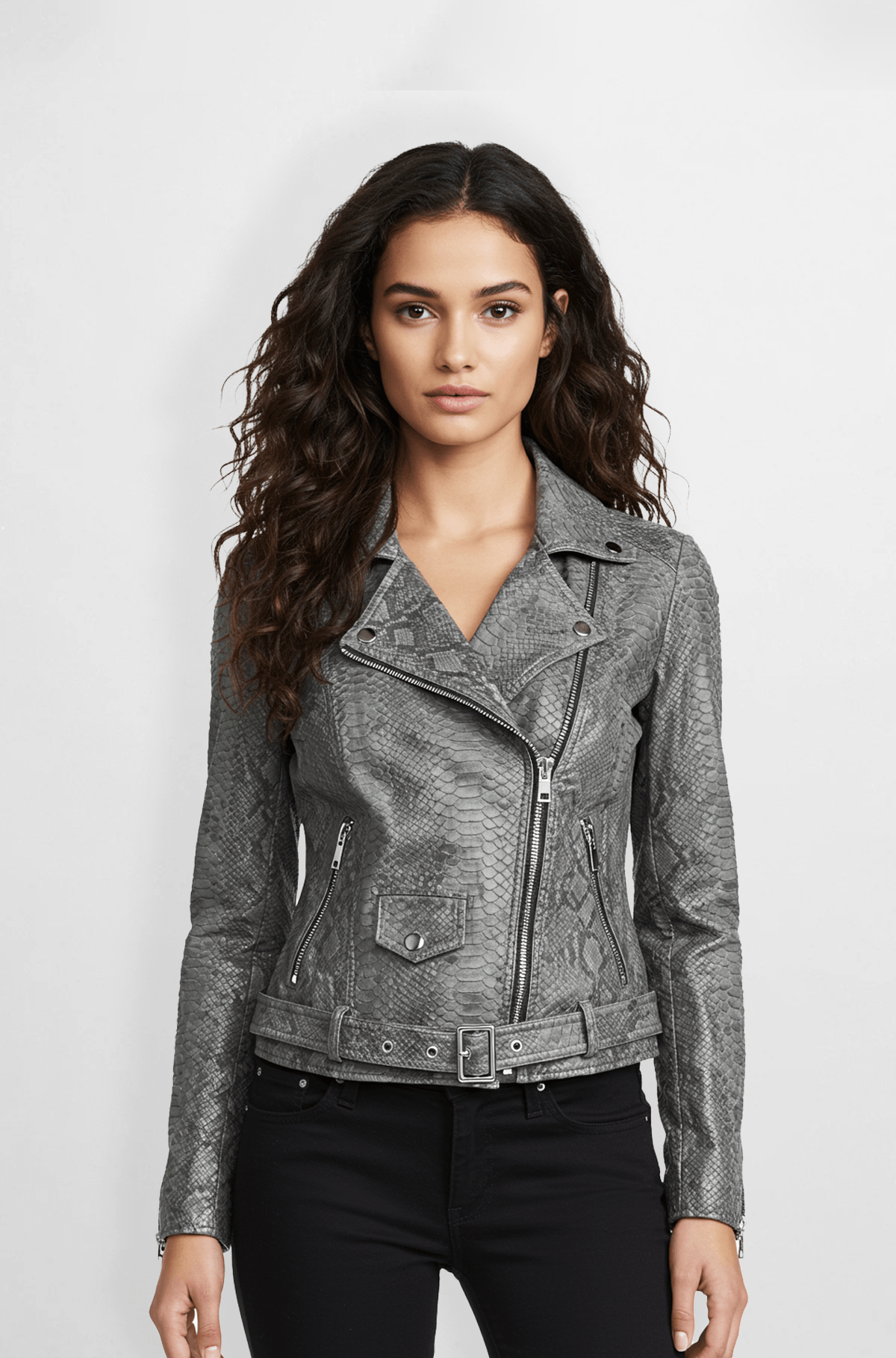Snake Print Leather Biker Jacket Snake Print Leather Biker Jacket