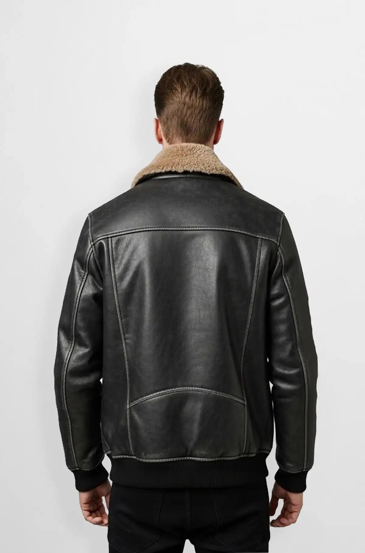 Soft Black Shearling Collar Bomber Leather Jacket Soft Black Shearling Collar Bomber Leather Jacket