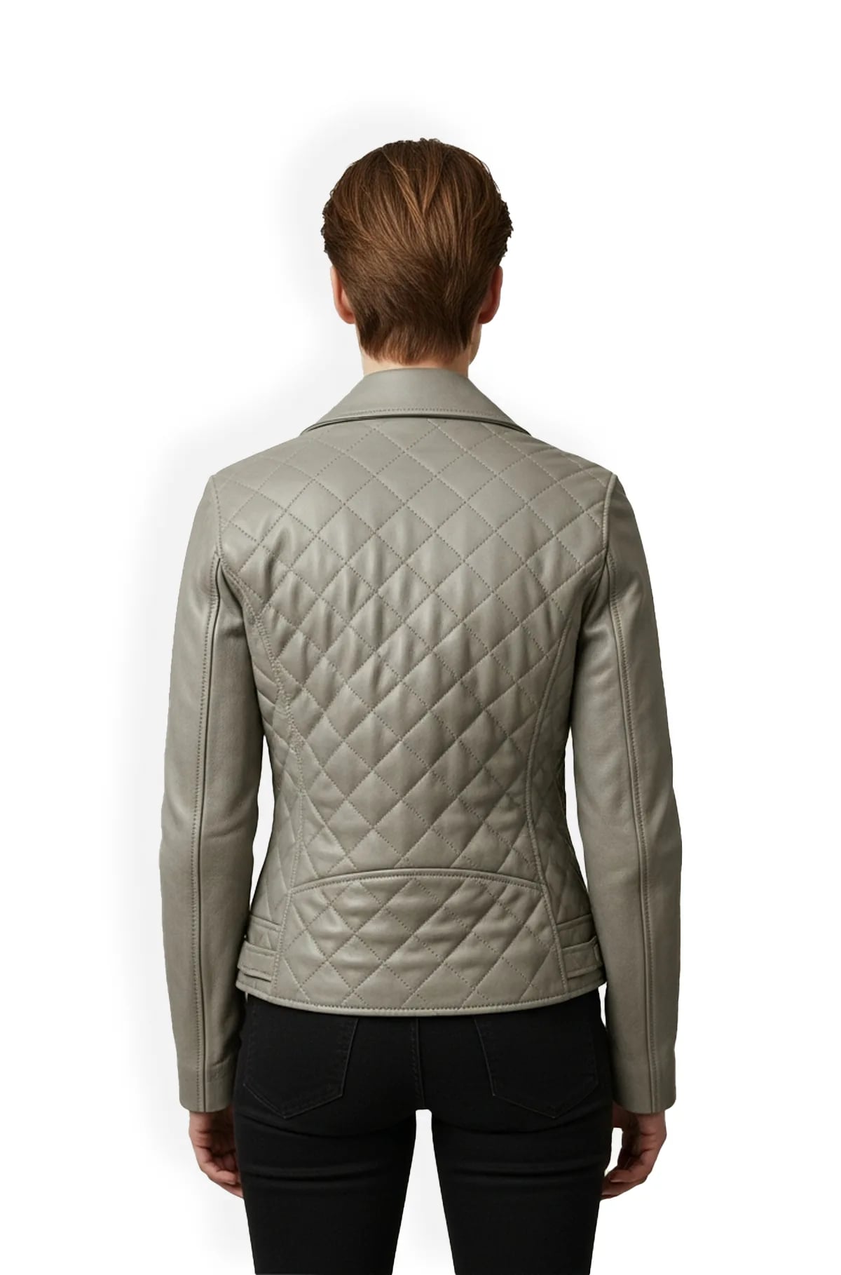 Stone Grey Quilted Leather Racer Jacket Stone Grey Quilted Leather Racer Jacket