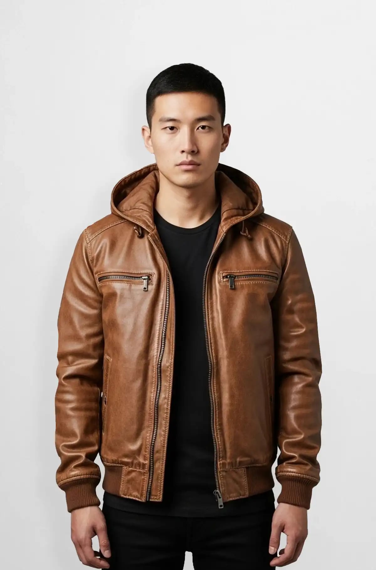 Tan Premium Bomber Style with Detachable Hood Tan Premium Bomber Style with Detachable Hood