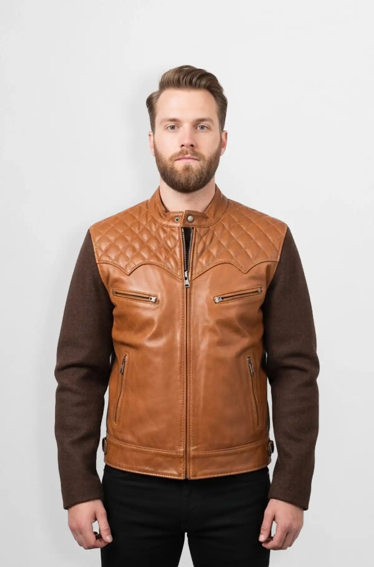 The Whiskey Brown Leather and wool combination jacket The Whiskey Brown Leather and wool combination jacket