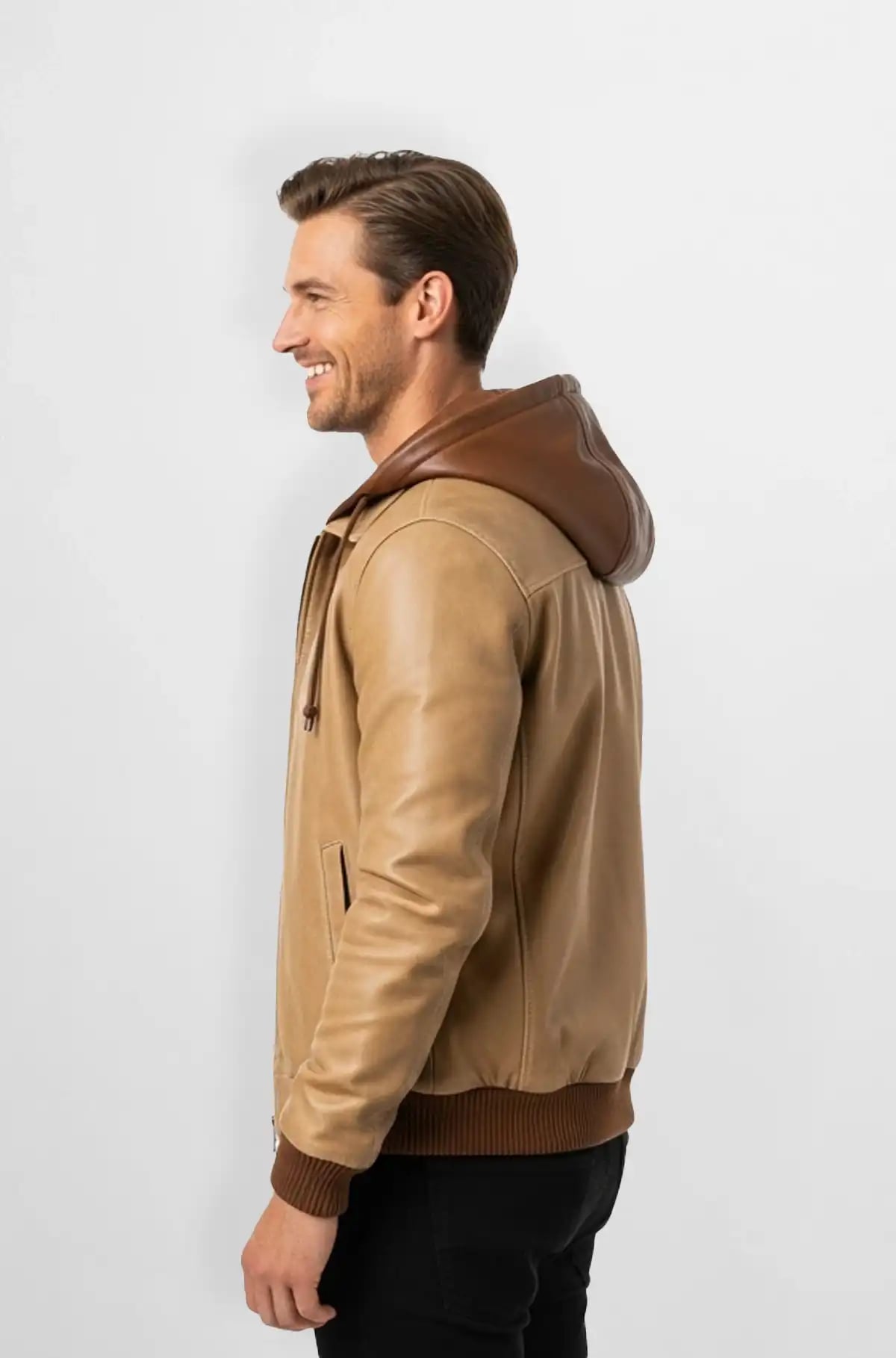 The Nomad Hooded Tan Bomber Leather Jacket The Nomad Hooded Tan Bomber Leather Jacket
