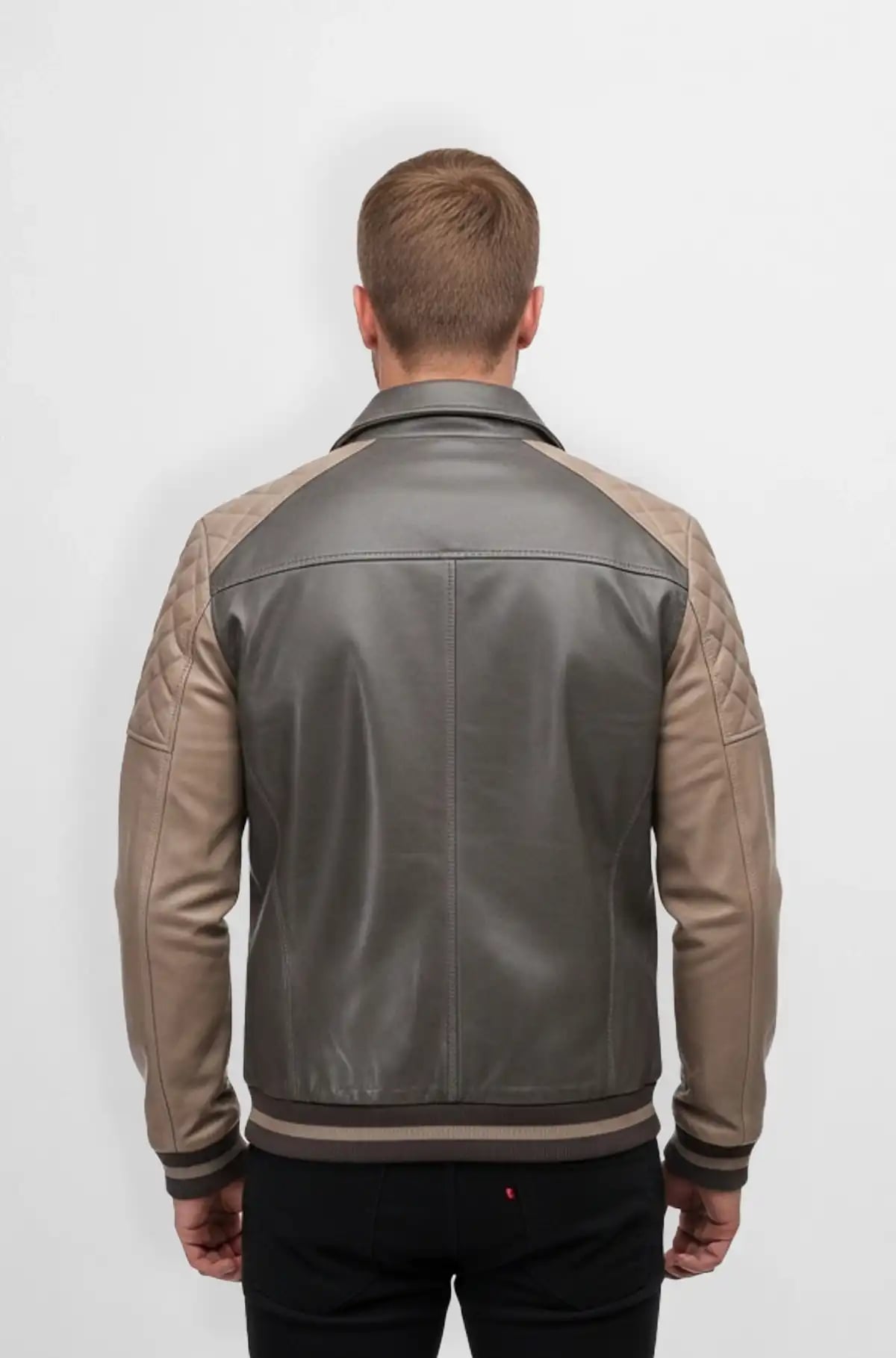 The Stone And Taupe Leather Varsity Jacket The Stone And Taupe Leather Varsity Jacket