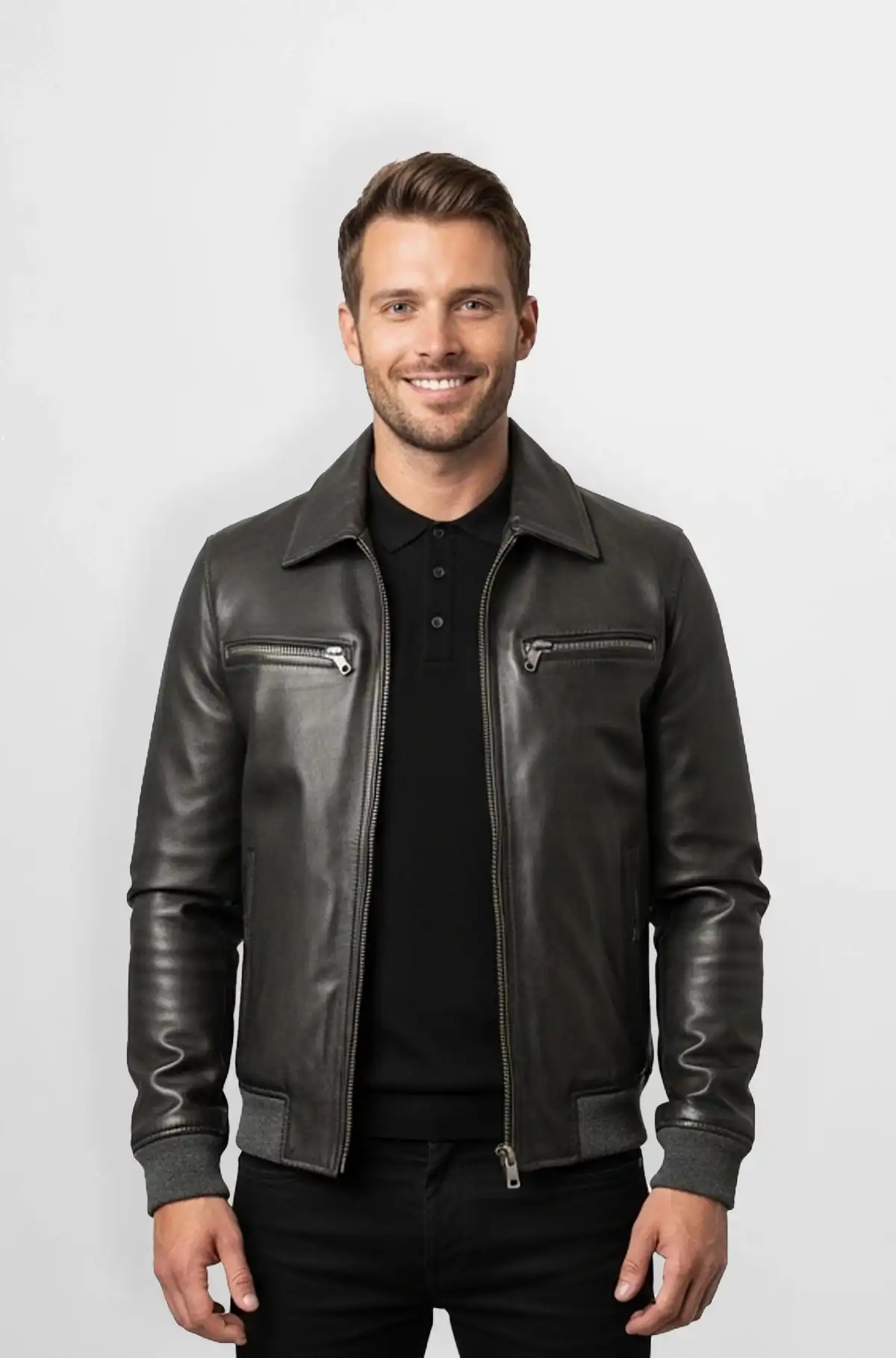 The Urban Raider Jet Black Leather Bomber The Urban Raider Jet Black Leather Bomber