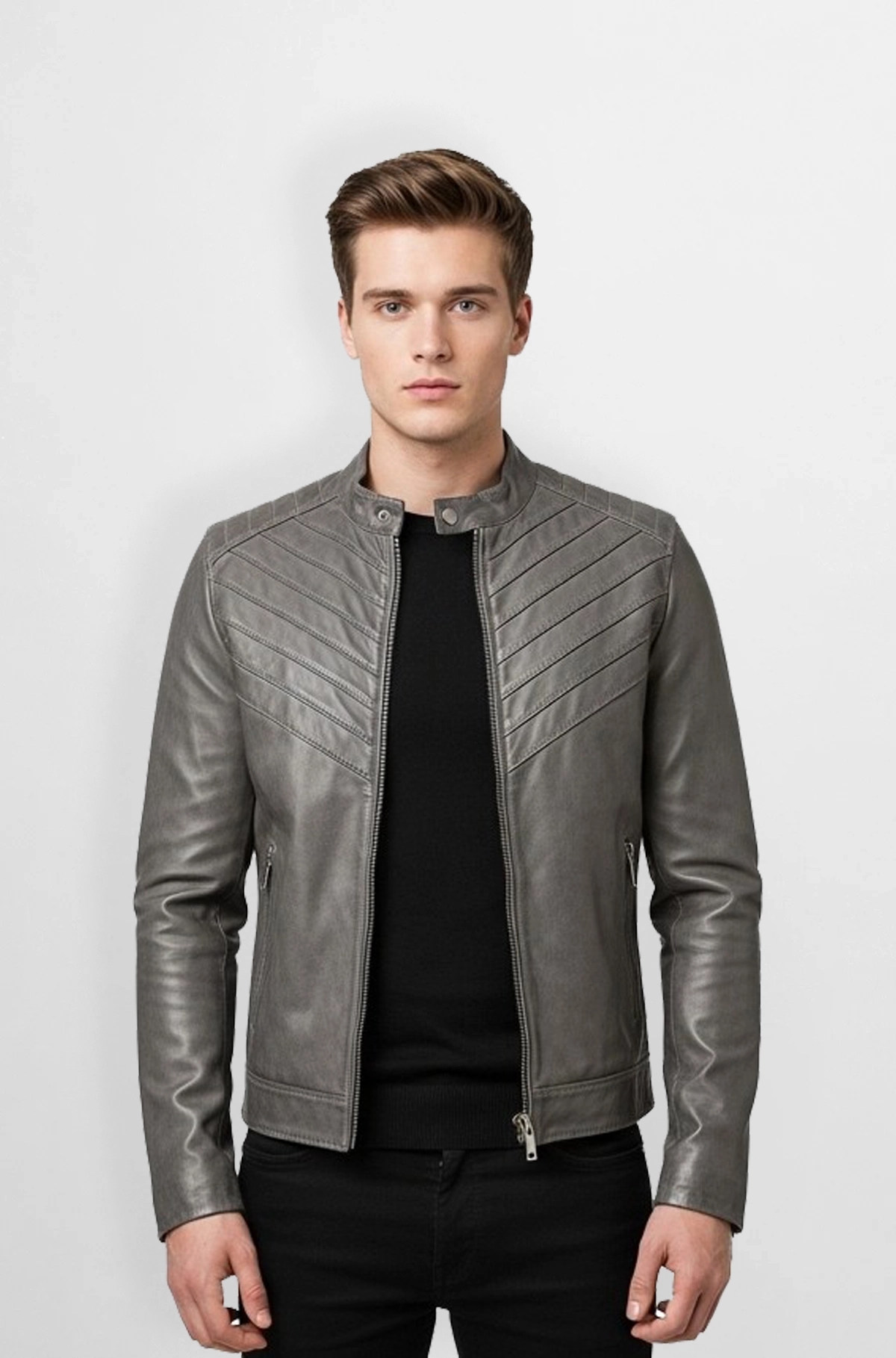 Thunder Grey Leather Bomber Jacket Thunder Grey Leather Bomber Jacket